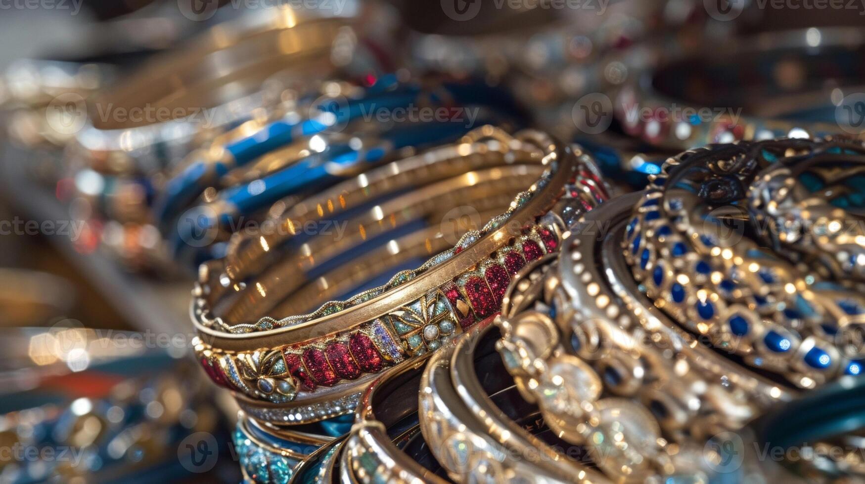 A stack of Artistic bangles displayed at a market stall waiting to be purchased for the festive celebrations of Eid alFitr photo