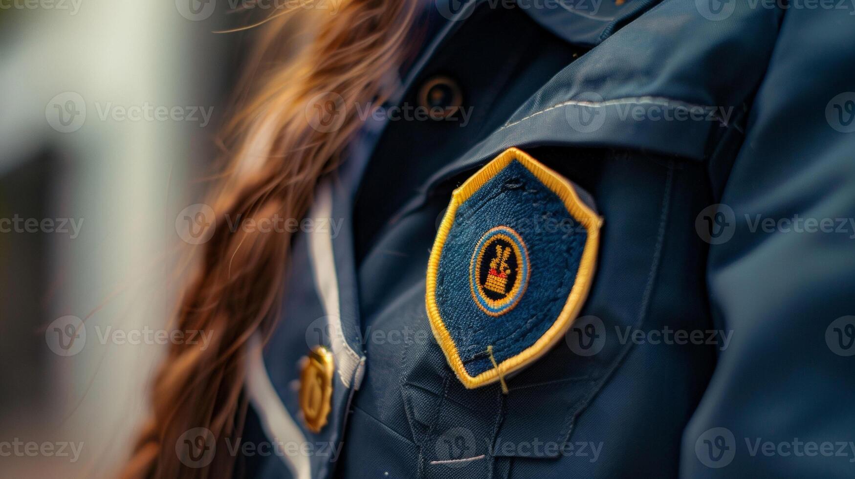 A closeup of a school uniform with new patches carefully sewn on signaling the beginning of a new grade level photo