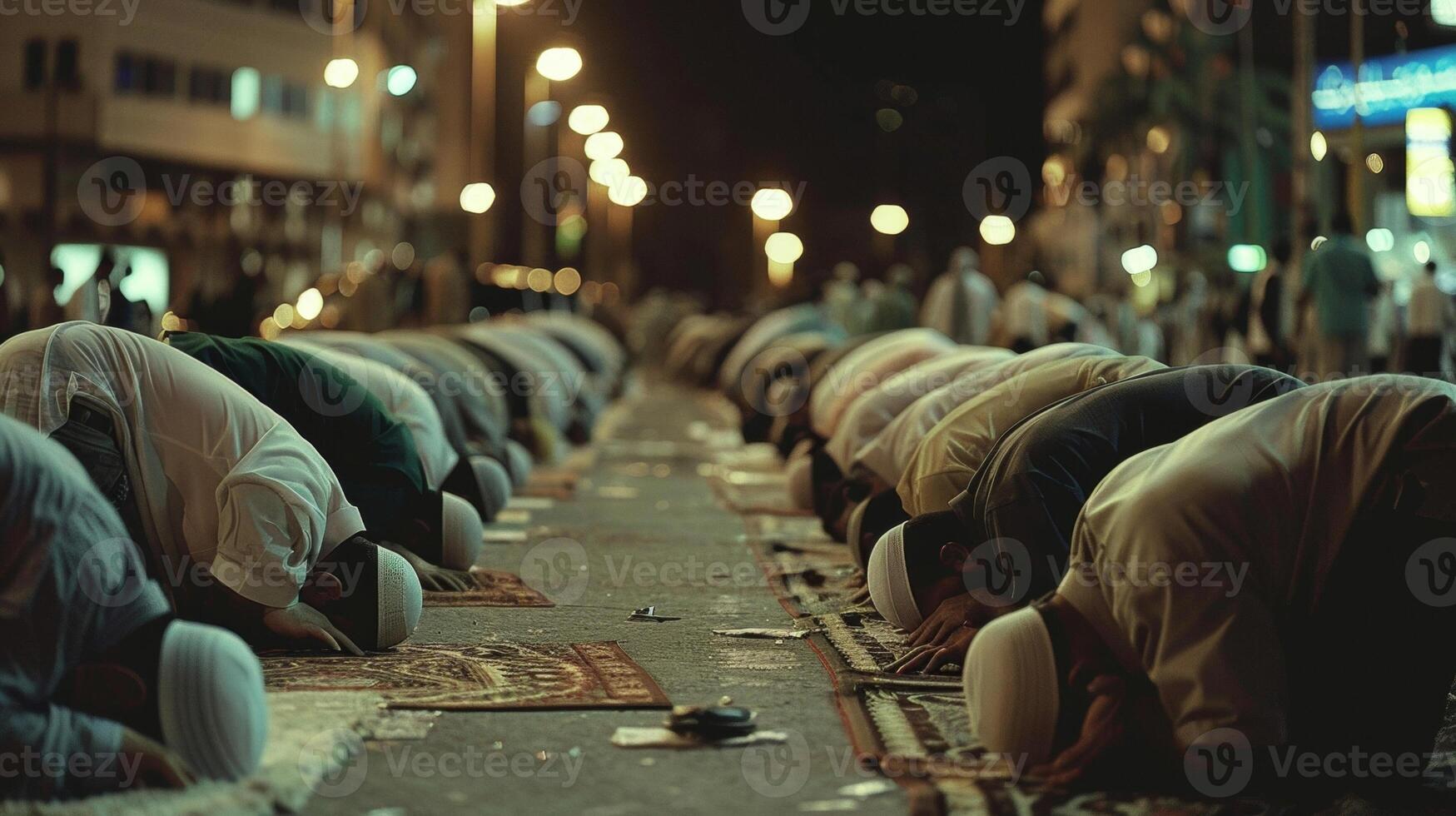 The sound of prayer calls echoing through the streets as the community comes together for the nightly Taraweeh prayers photo