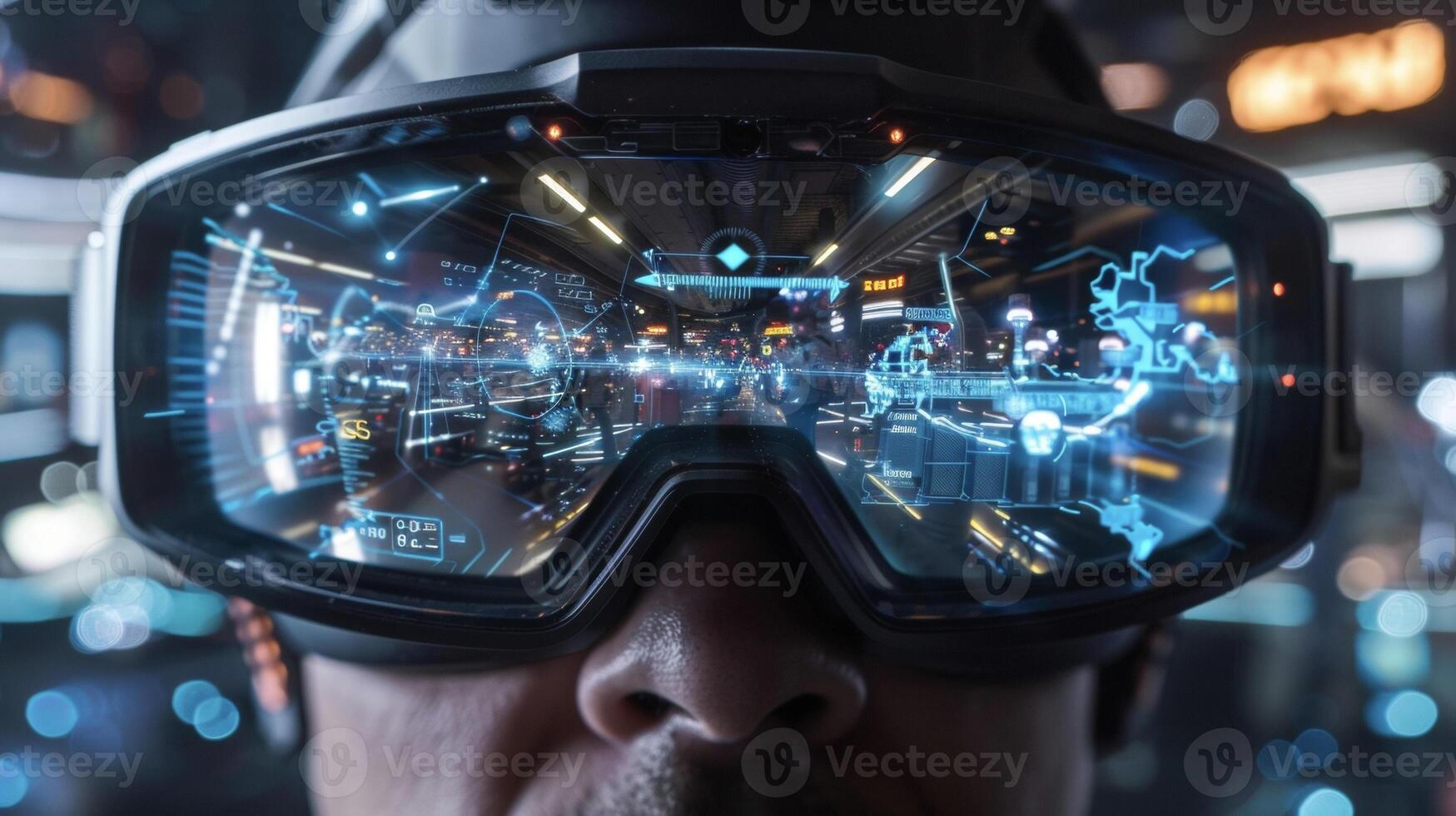 A view through the glasses lenses showcasing the AR features that enhance the users vision making objects and obstacles easier to identify photo