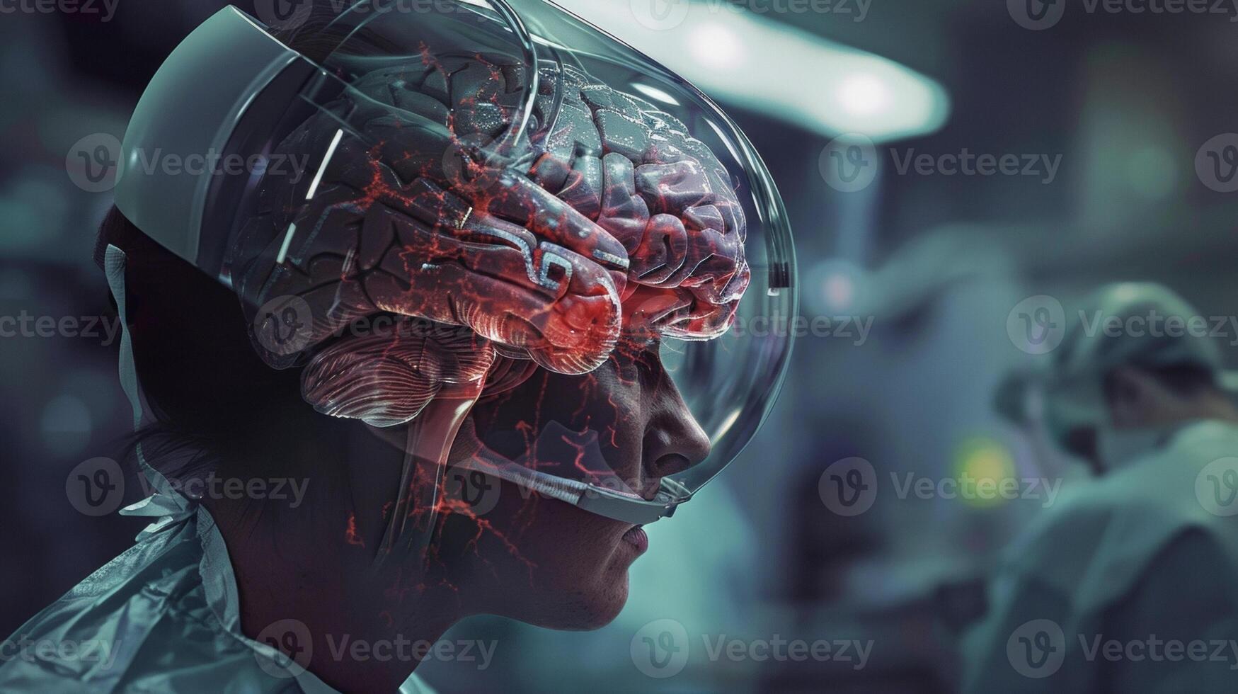 A detailed augmented reality map of a patients brain allowing the surgeon to safely navigate and avoid vital areas during a complex transplant operation photo