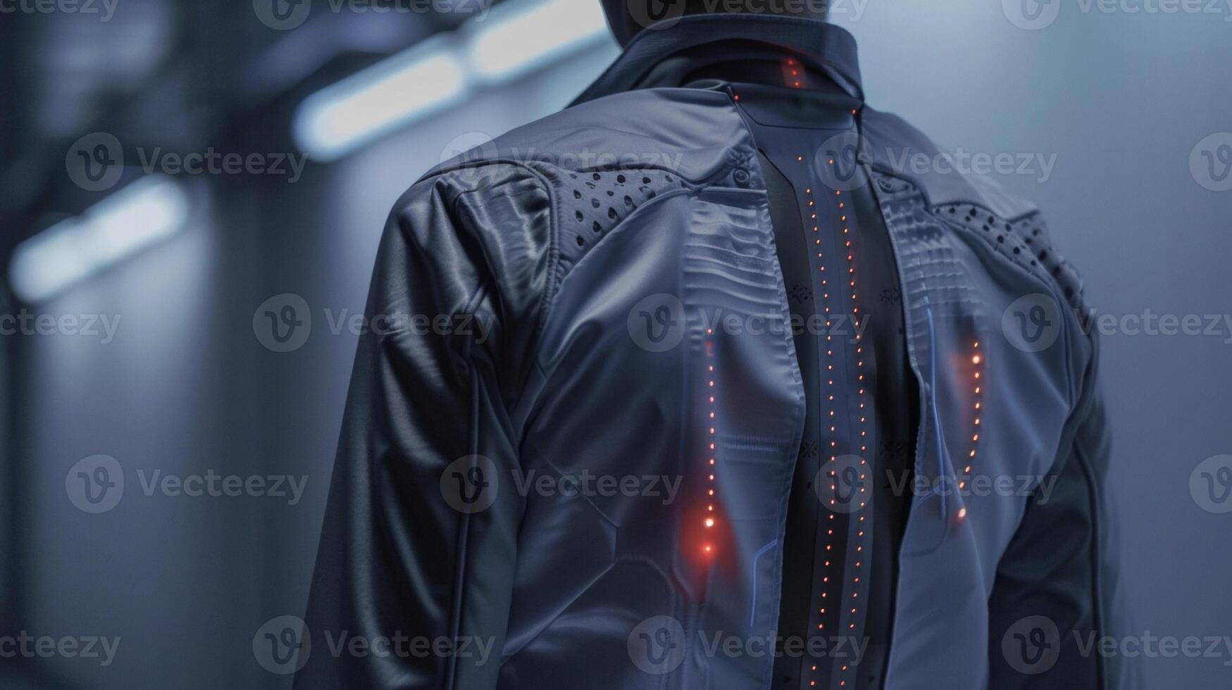 A futuristiclooking shirt with a back panel that vibrates to signal when the wearer is hunching over photo