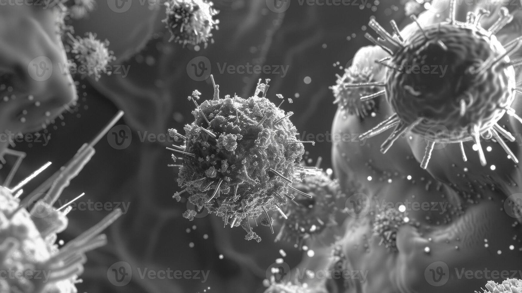 An electron microscope image of a nanoparticle loaded with medication designed to trate deep into the body and deliver drugs directly to diseased cells photo