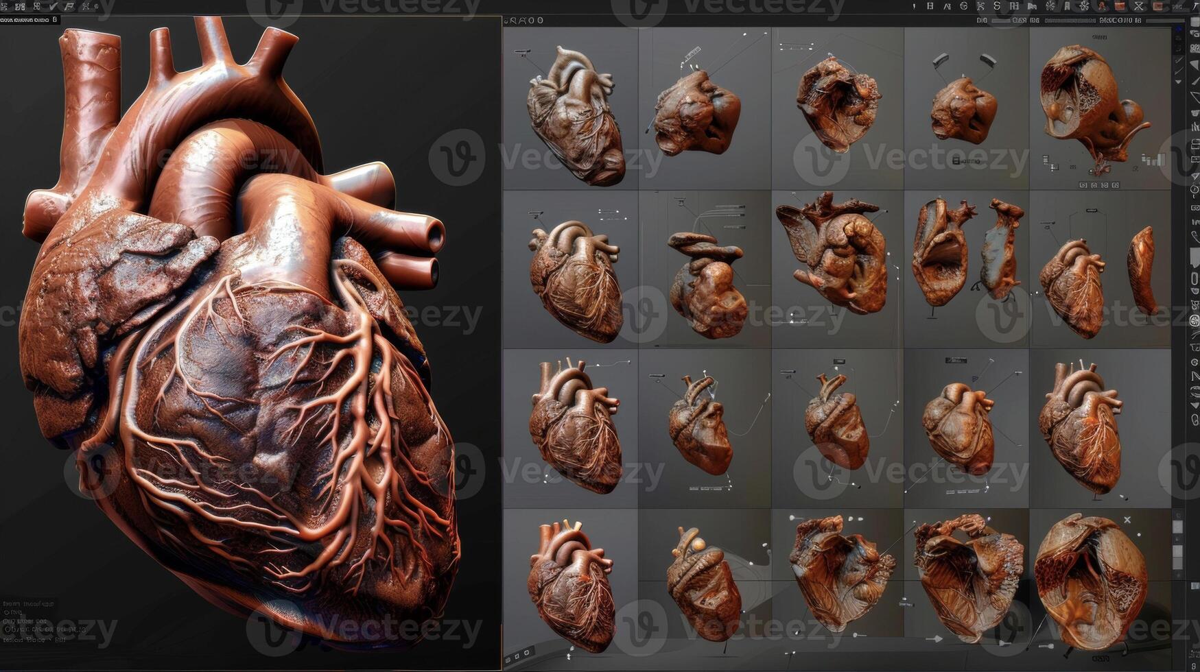 A series of screenshot images showing the stepbystep process of how a 3D heart model is created photo