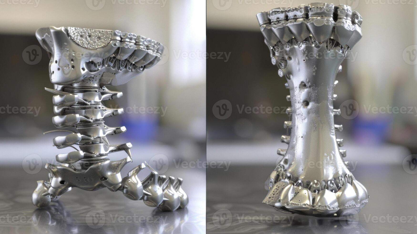 A sidebyside comparison of two different orthopedic implant designs one created with AIenhanced software and the other without highlighting the precision and accuracy of th photo