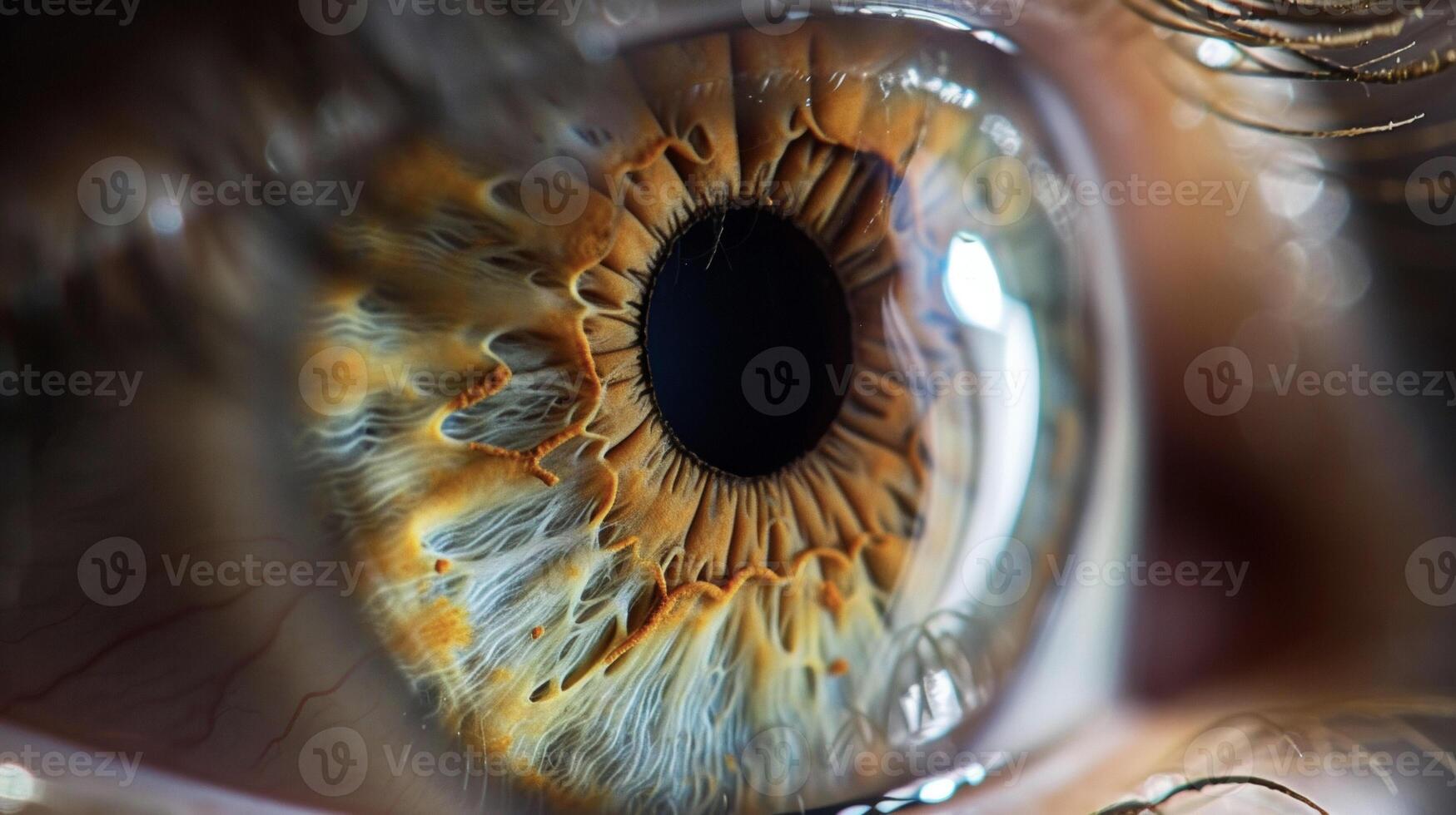 A magnified view of a persons eye looking at a retinal scanner for biometric identification to access the records system photo