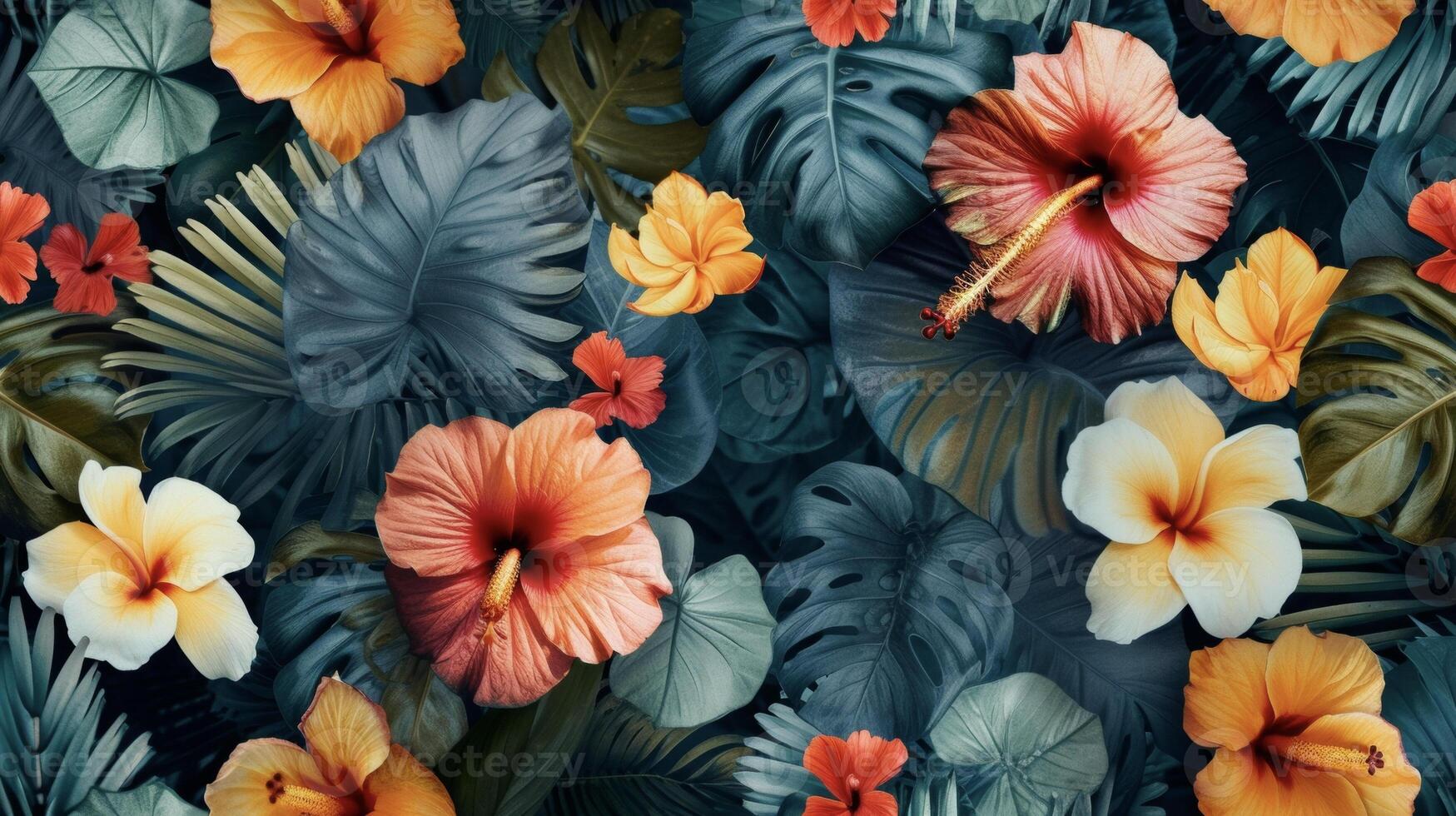A playful and vibrant s covered in oversized tropical flowers evoking a sense of wanderlust and adventure photo