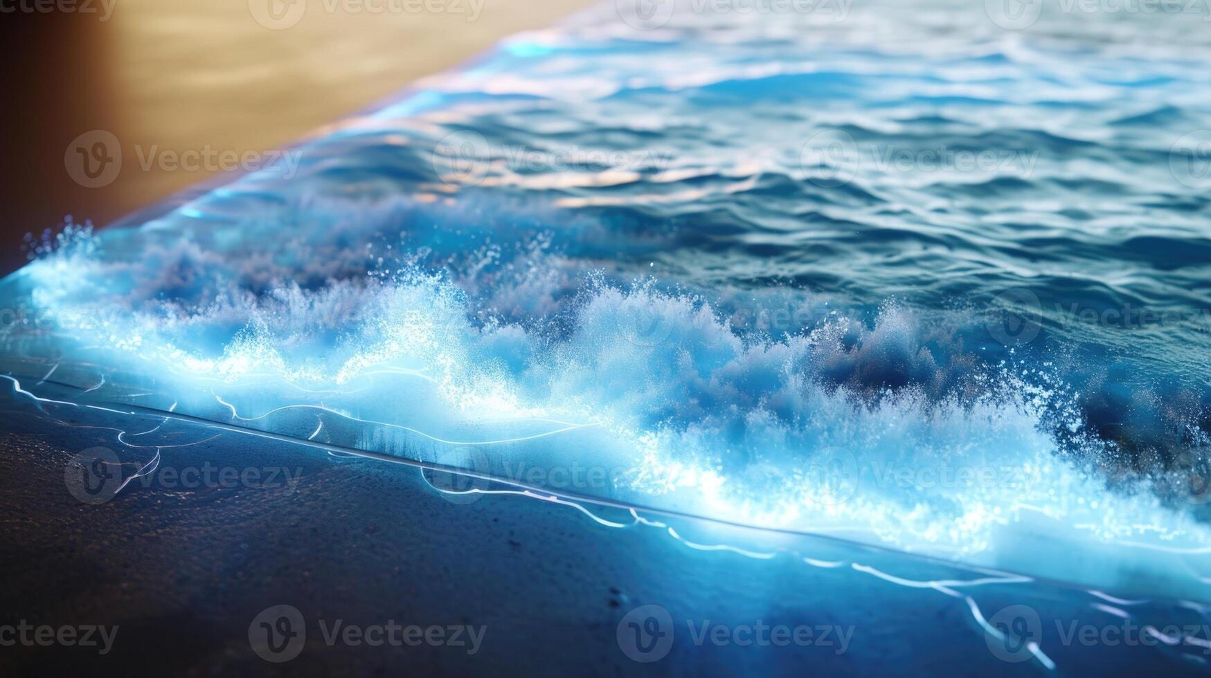 A holographic display of a beach with sensors monitoring water quality and displaying the results in realtime photo
