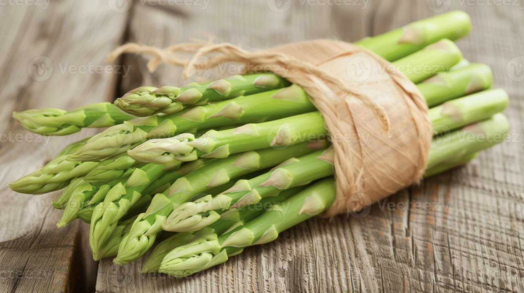 A closeup of a bundle of green asparagus spears with their tender tips and crisp stems signaling the arrival of spring photo