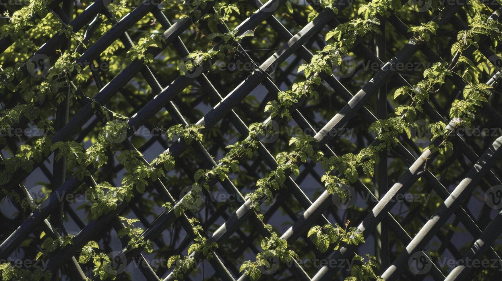 The intricate pattern of twisted g vines climbing up a trellis each one bursting with tiny green gs photo