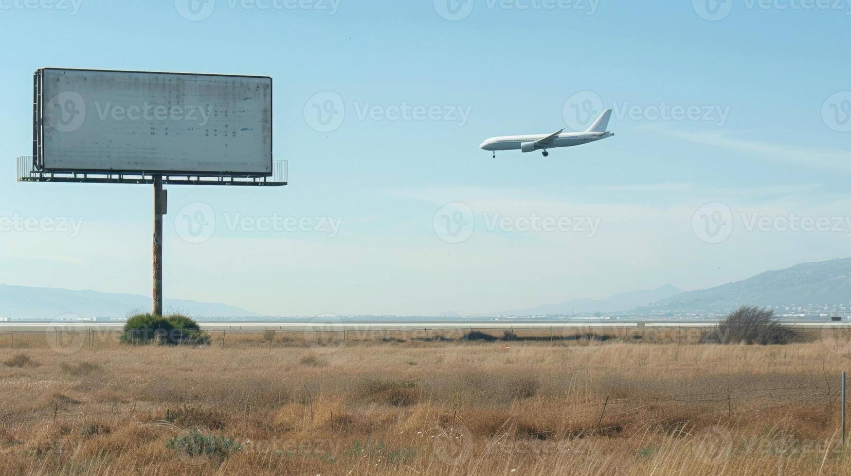 As planes take off and land in the distance a lone empty billboard stands tall a blank invitation to promote the next big thing photo