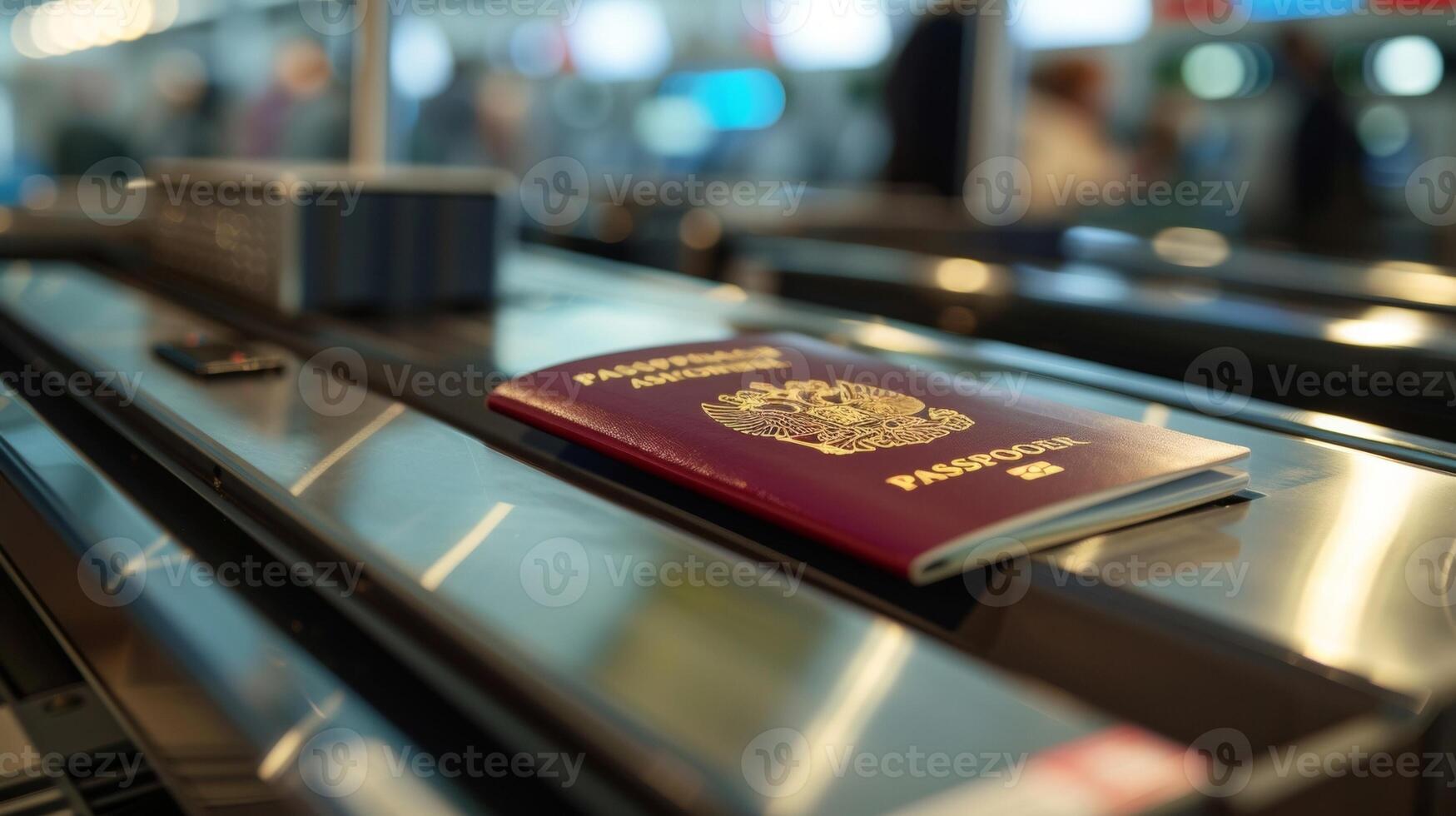 The third image focuses on a closeup view of a passport being scanned by a machine at the ID validation station. The machine is equipped with the latest security feature photo