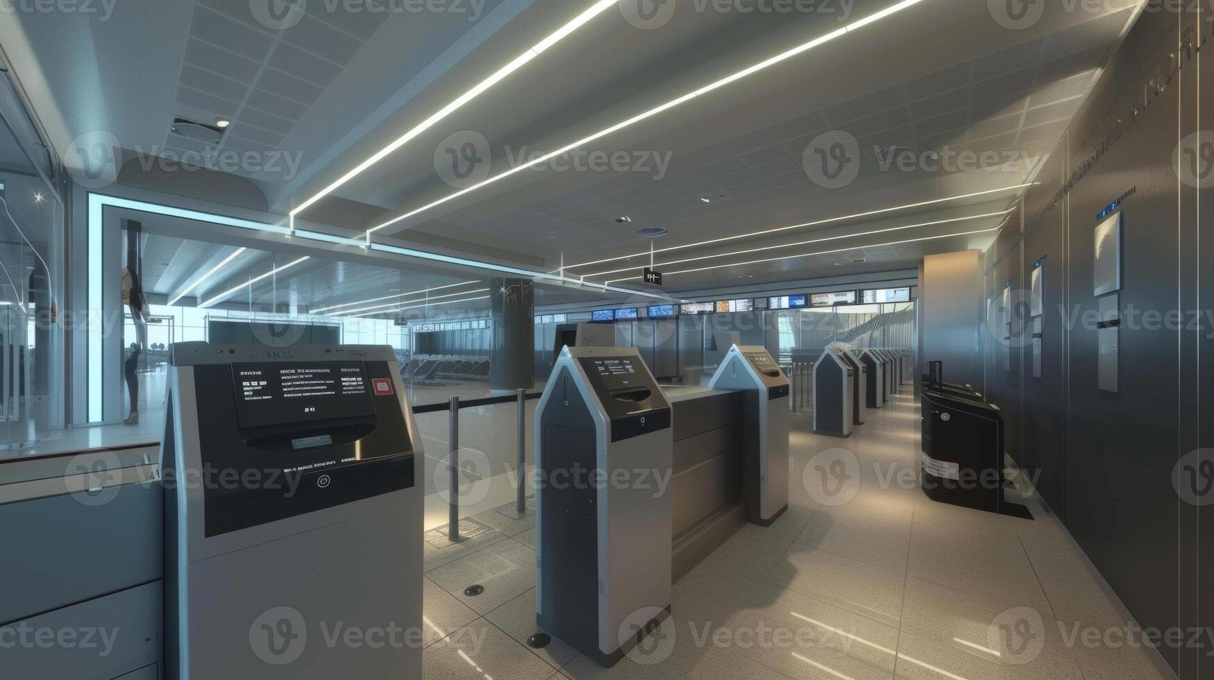 A stateoftheart boarding gate with virtual boarding passes and biometric scanners making the boarding process quick and seamless photo