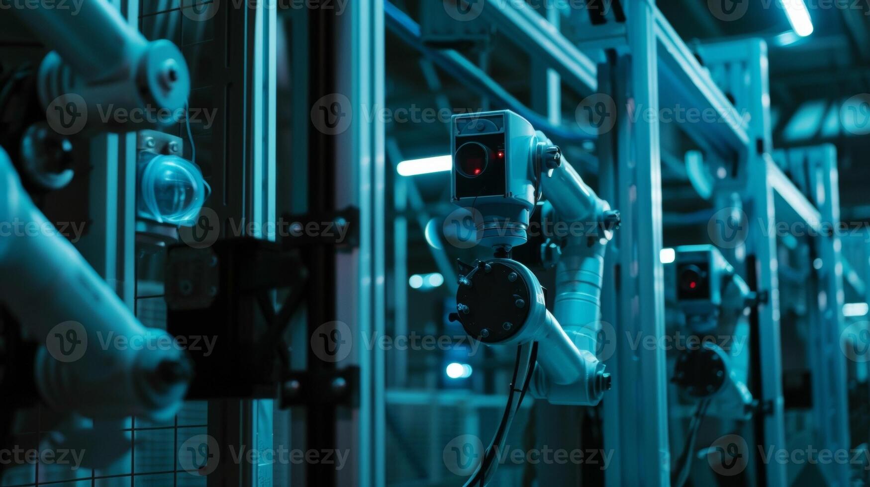 A closeup of a personal item being inspected by an automated security system with multiple arms and sensors working together to ensure the safety of all belongings photo