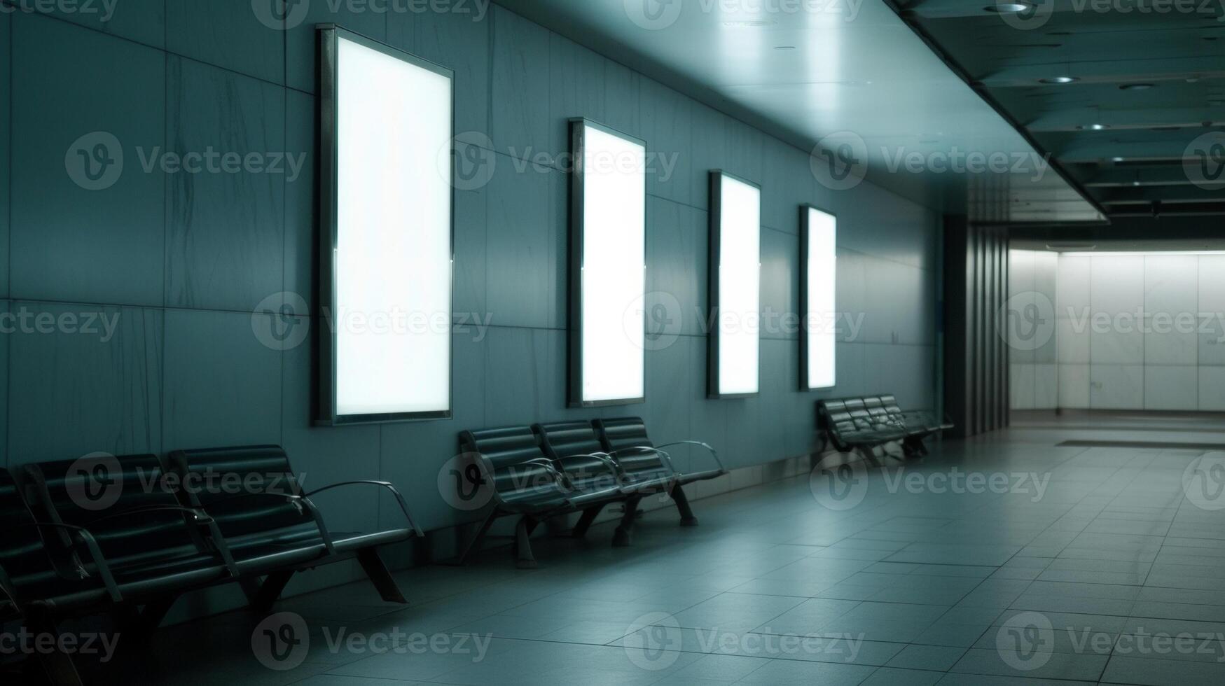 A series of empty billboards line the walls of the airport lounge creating a space for potential advertising opportunities photo