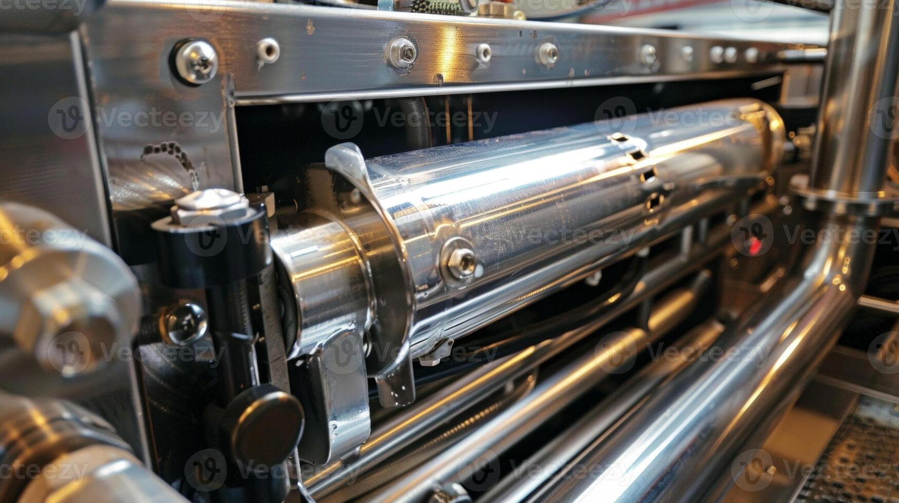 A shiny metal canister attached to the back of the machine holding the carbon dioxide needed for fizz photo