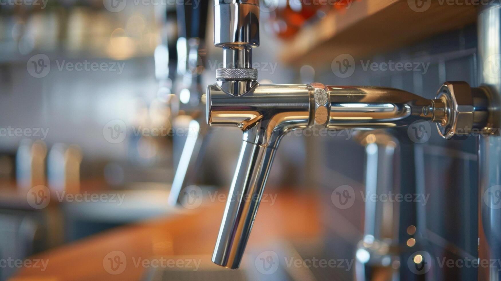 A closeup of a sleek silver spout ready to dispense a refreshing drink photo