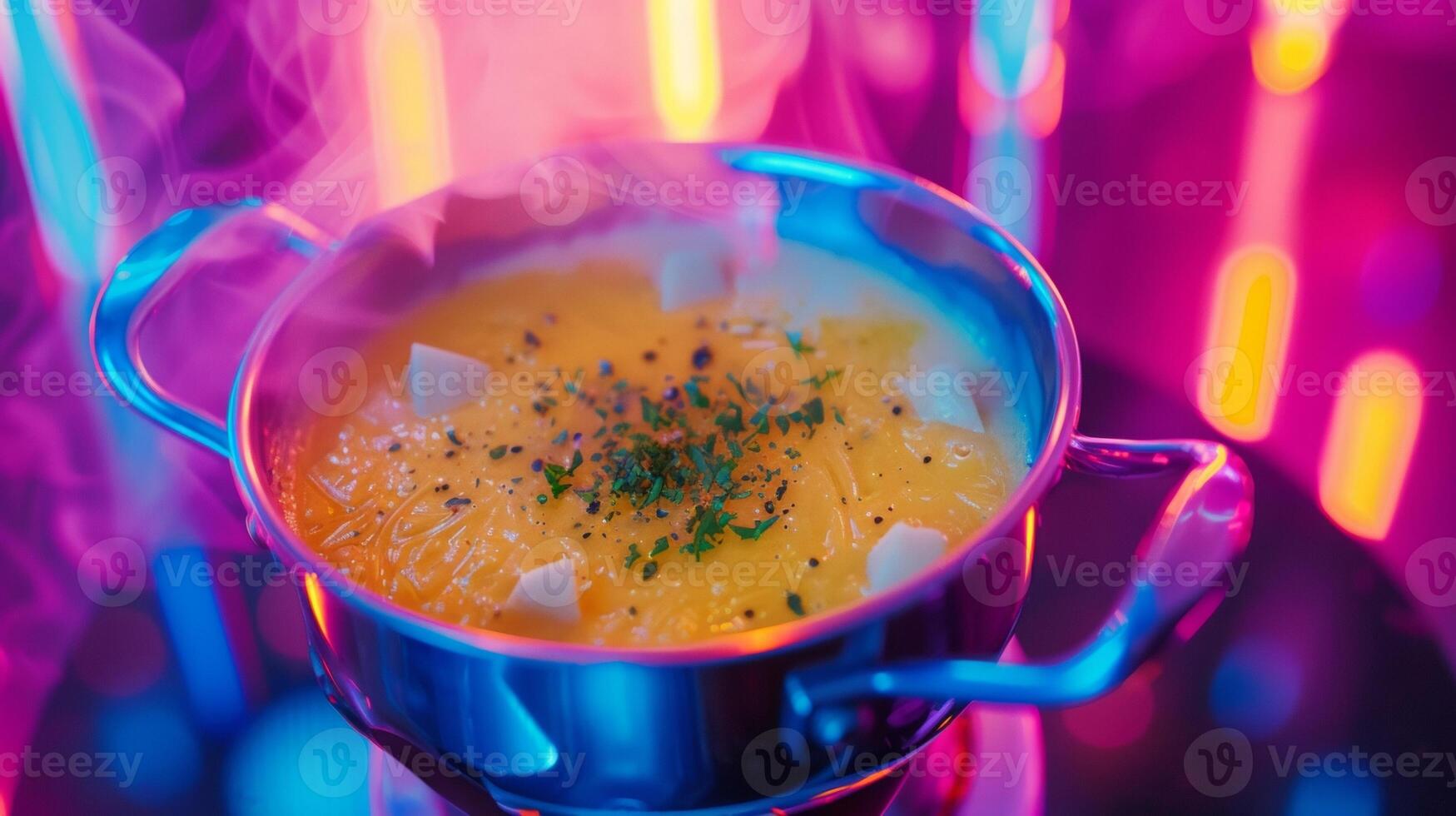 A miniature fondue pot perfect for individual servings filled with gooey melted cheese and topped with a sprinkle of fresh herbs photo