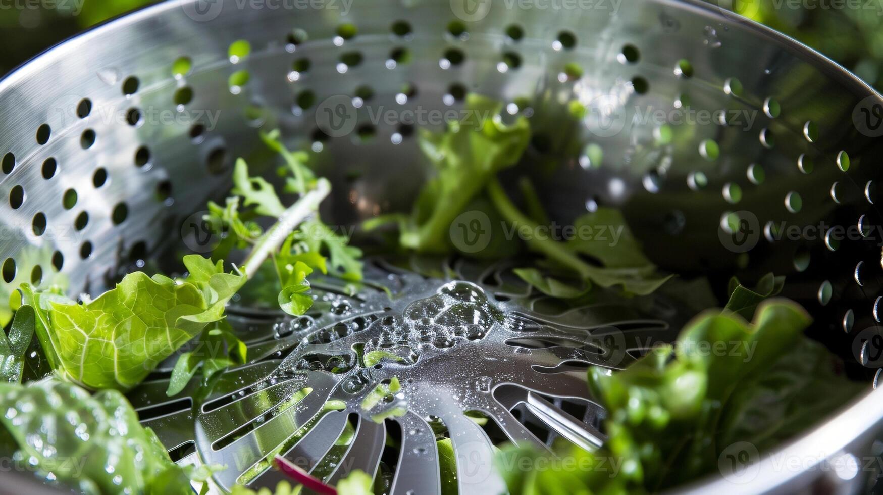 The drainage hole at the bottom of the salad spinner allowing excess water to be easily poured out photo