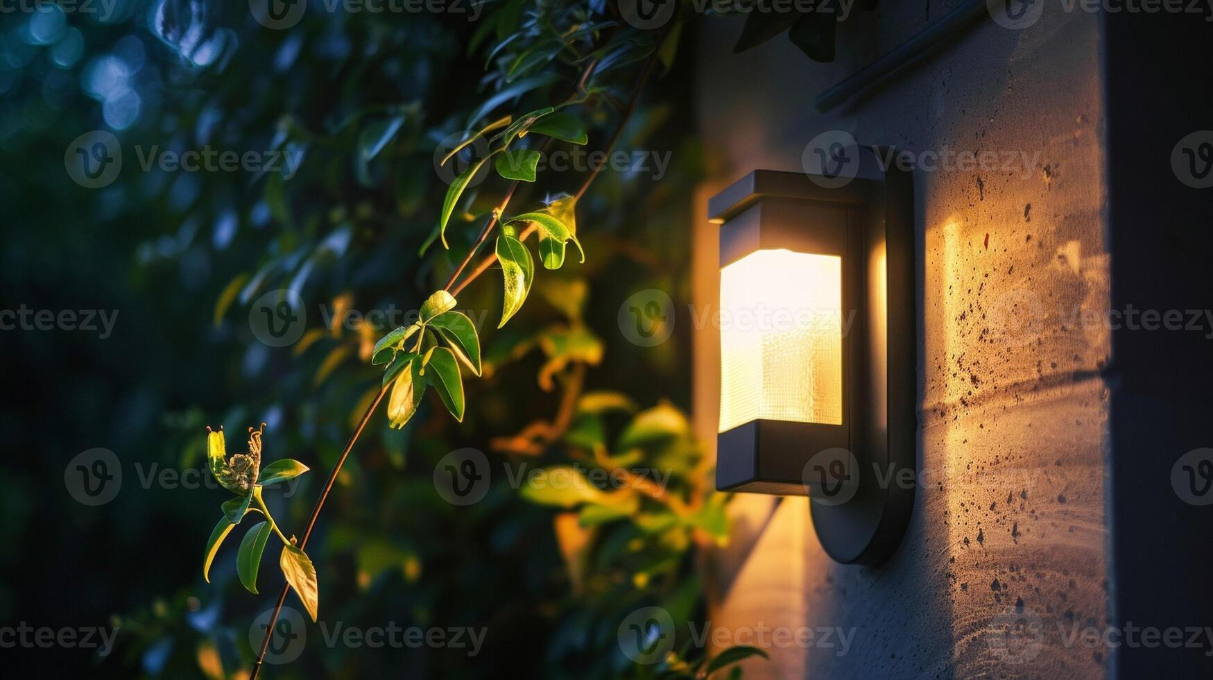 A nighttime shot of a motion sensor light captured in action as it automatically turns on in response to movement photo
