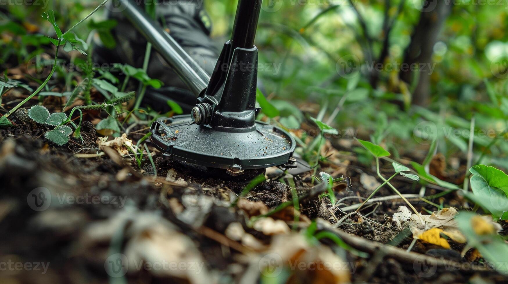The metal base of the weed whacker providing stability and balance while in use photo