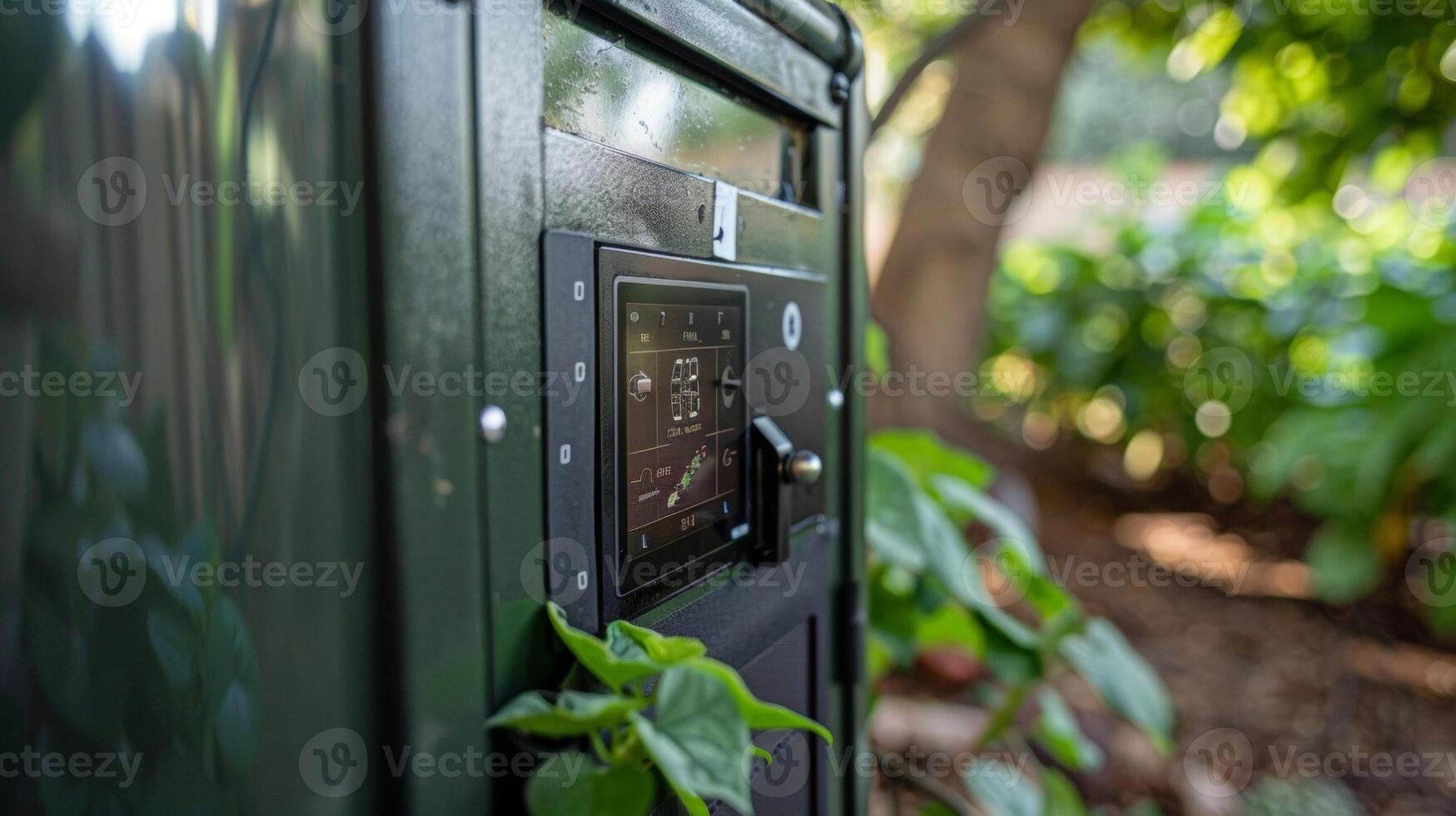 Closeup of the digital control panel on the side of the composter displaying the current temperature and composting progress photo