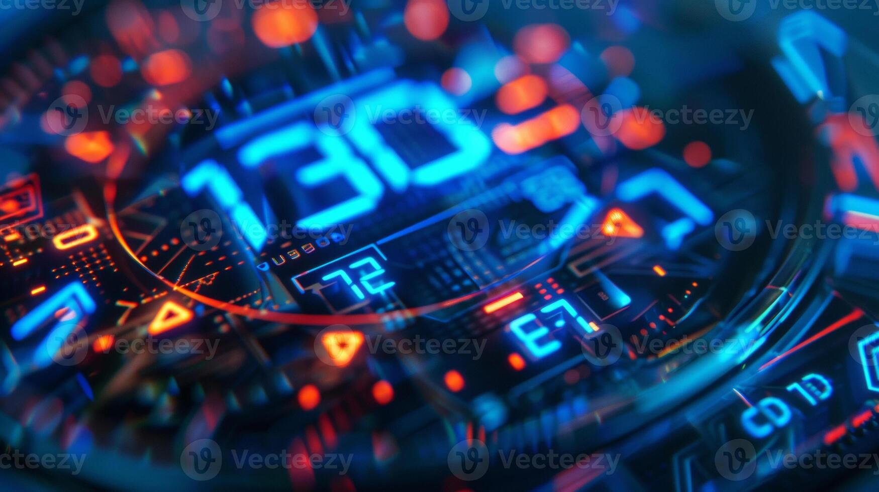 The digital display showing the time and date indicating an advanced technology photo
