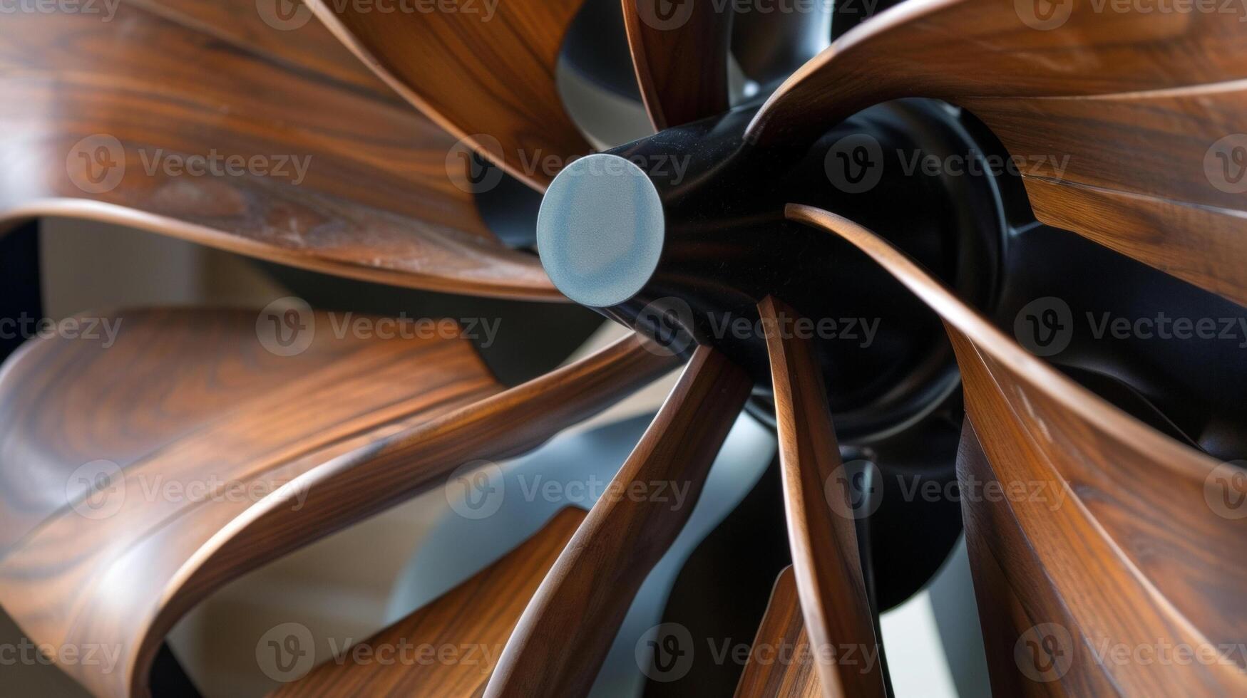 A closeup of the unique asymmetrical shape of the fans blades giving it a modern look photo