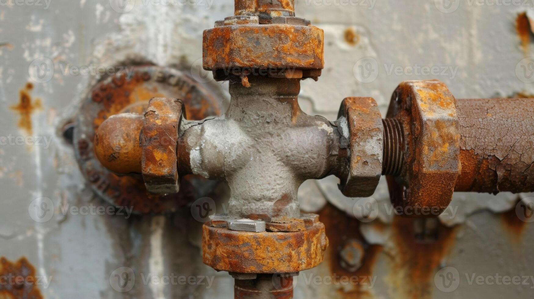 A rusted valve on a pipe showing the wear and tear of years of use in the heating system photo