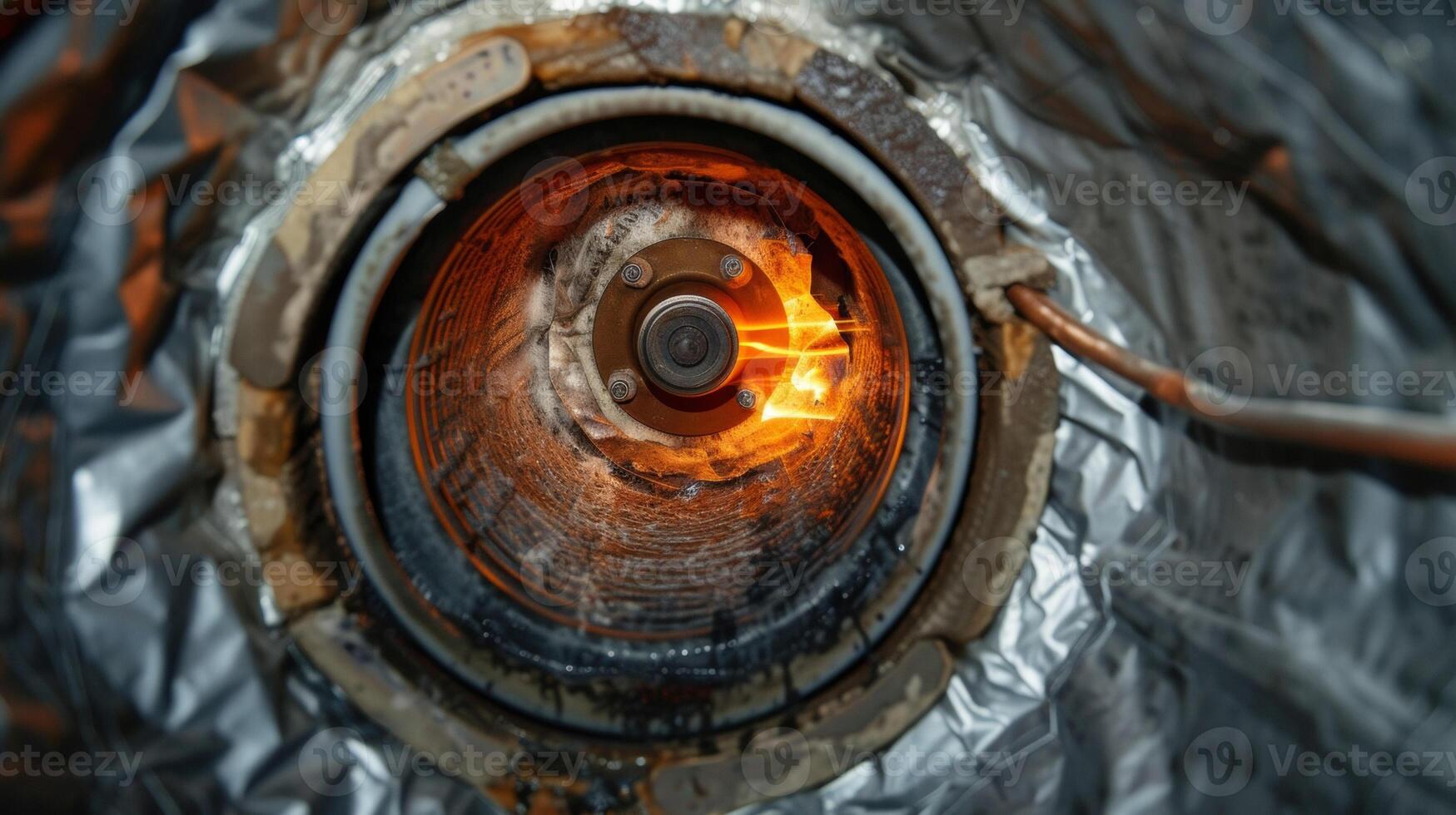 An upclose look at the heating element inside a water heater surrounded by layers of insulation photo