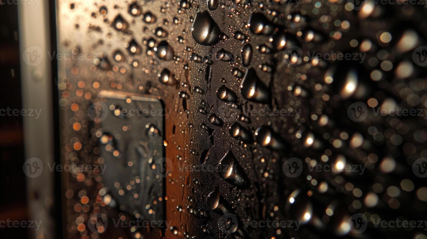 The condensation forming on the outside of a wine cooler indicating its