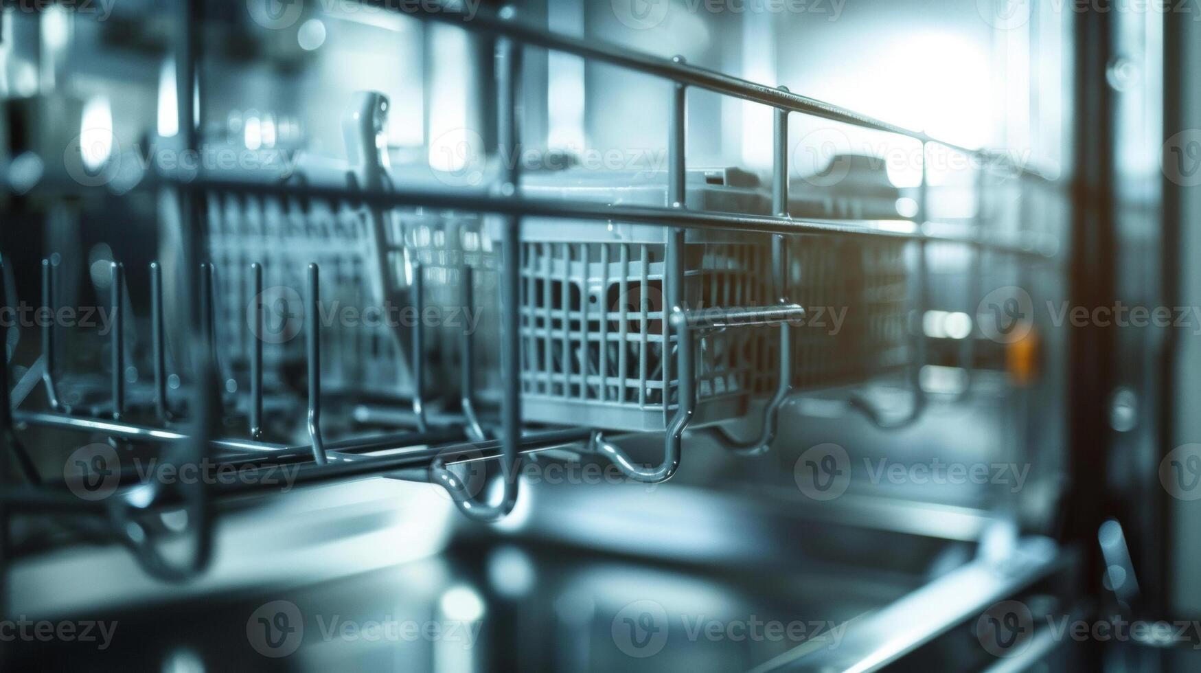 A macro shot of the dishwashers stainless steel interior showcasing its durability and resistance to rust or stains photo
