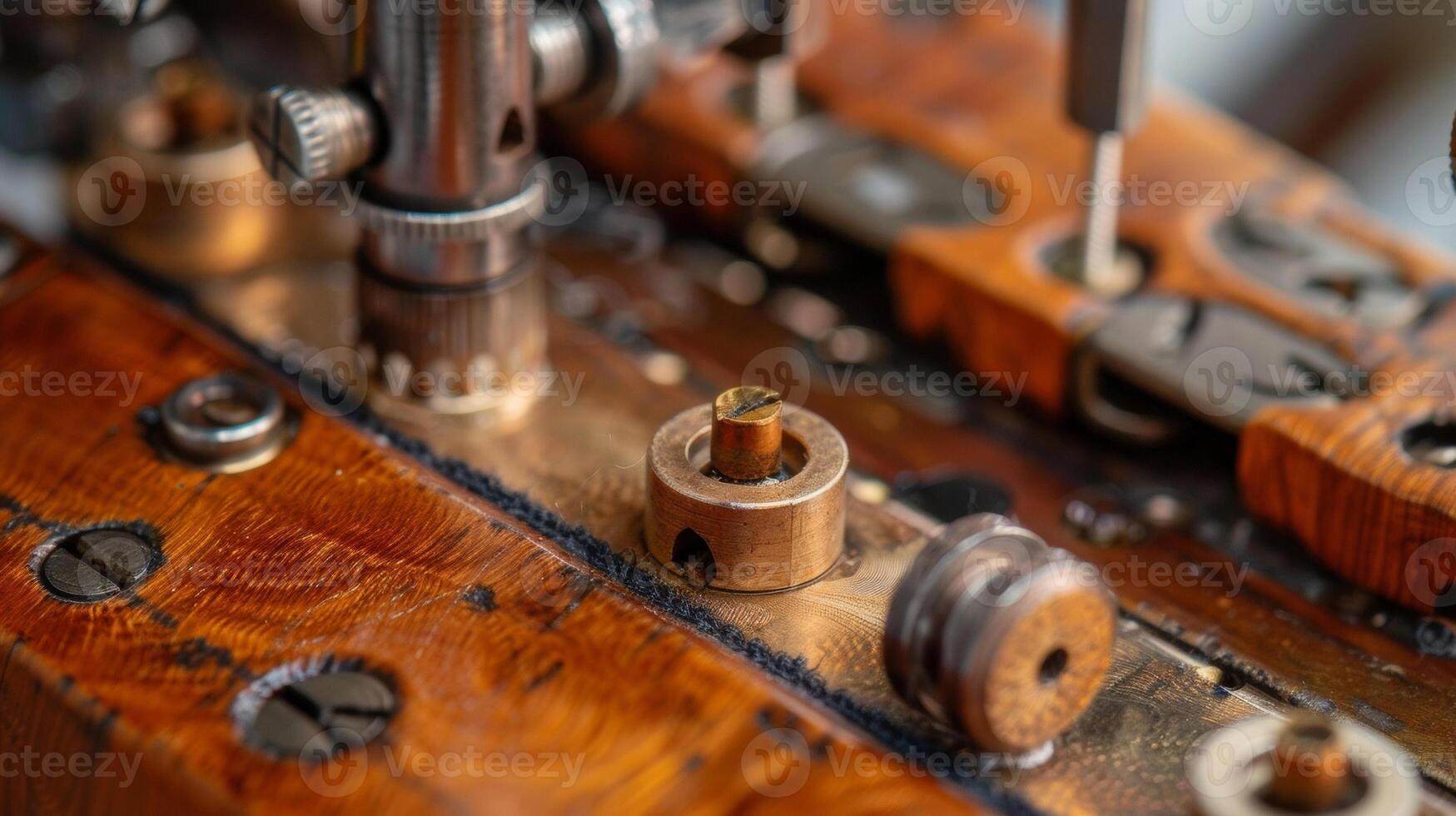 A closeup of the thread tension discs which work with the tension dial to control the tightness of the stitches photo