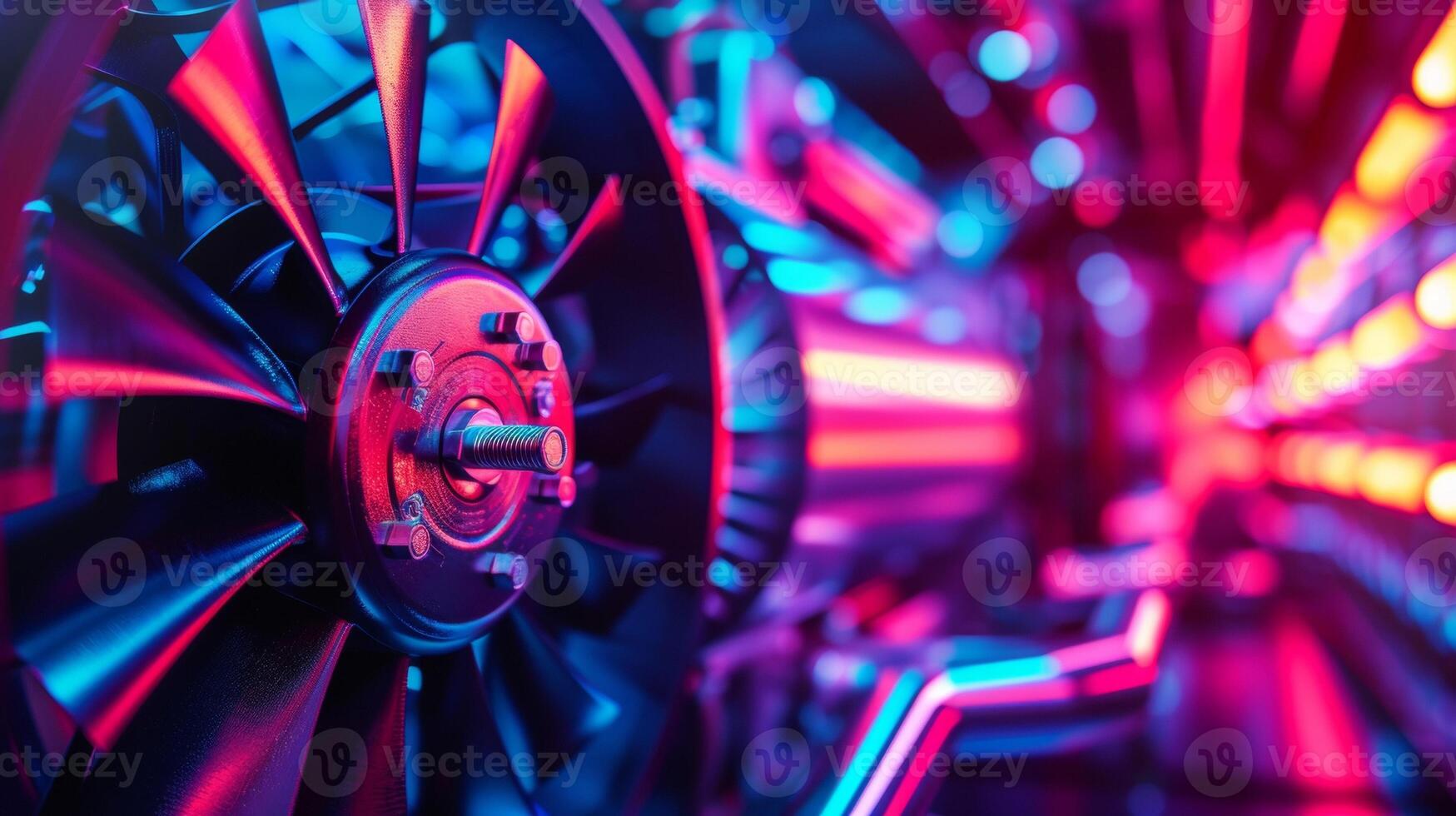 From this angle the intricate design of the generators cooling system can be observed with large fanlike structures rotating smoothly photo