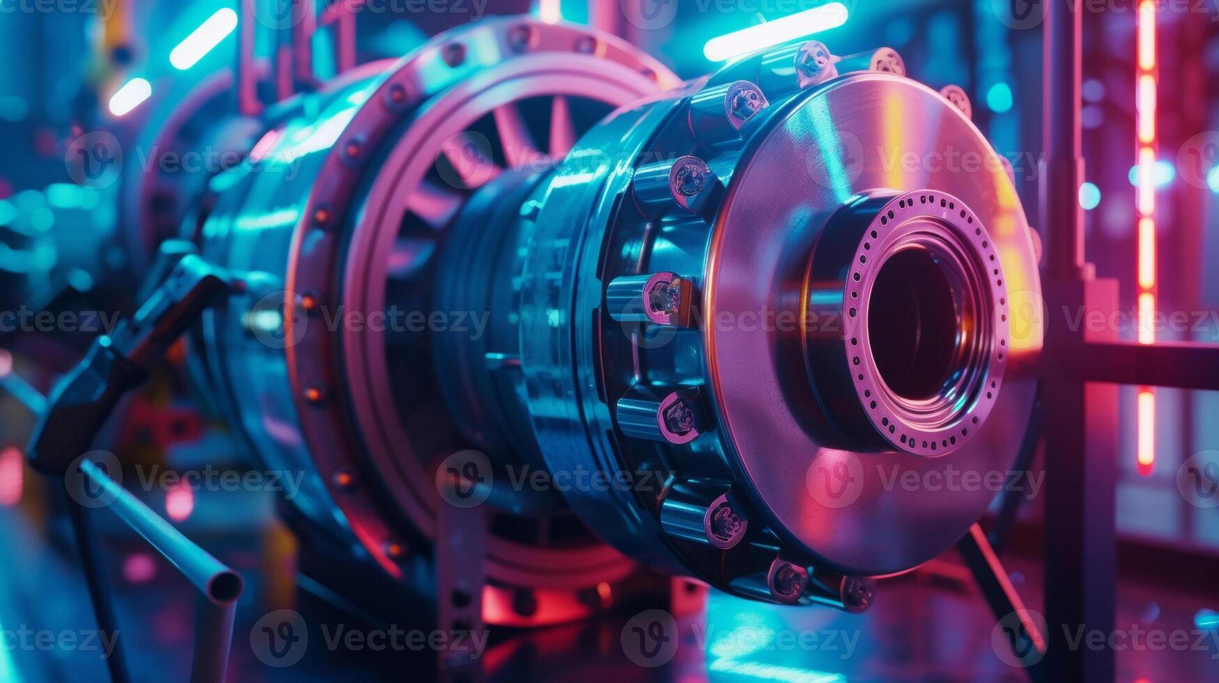 The generators motor encased in a protective metal covering can be seen with its rotating parts producing a steady rhythmic sound photo