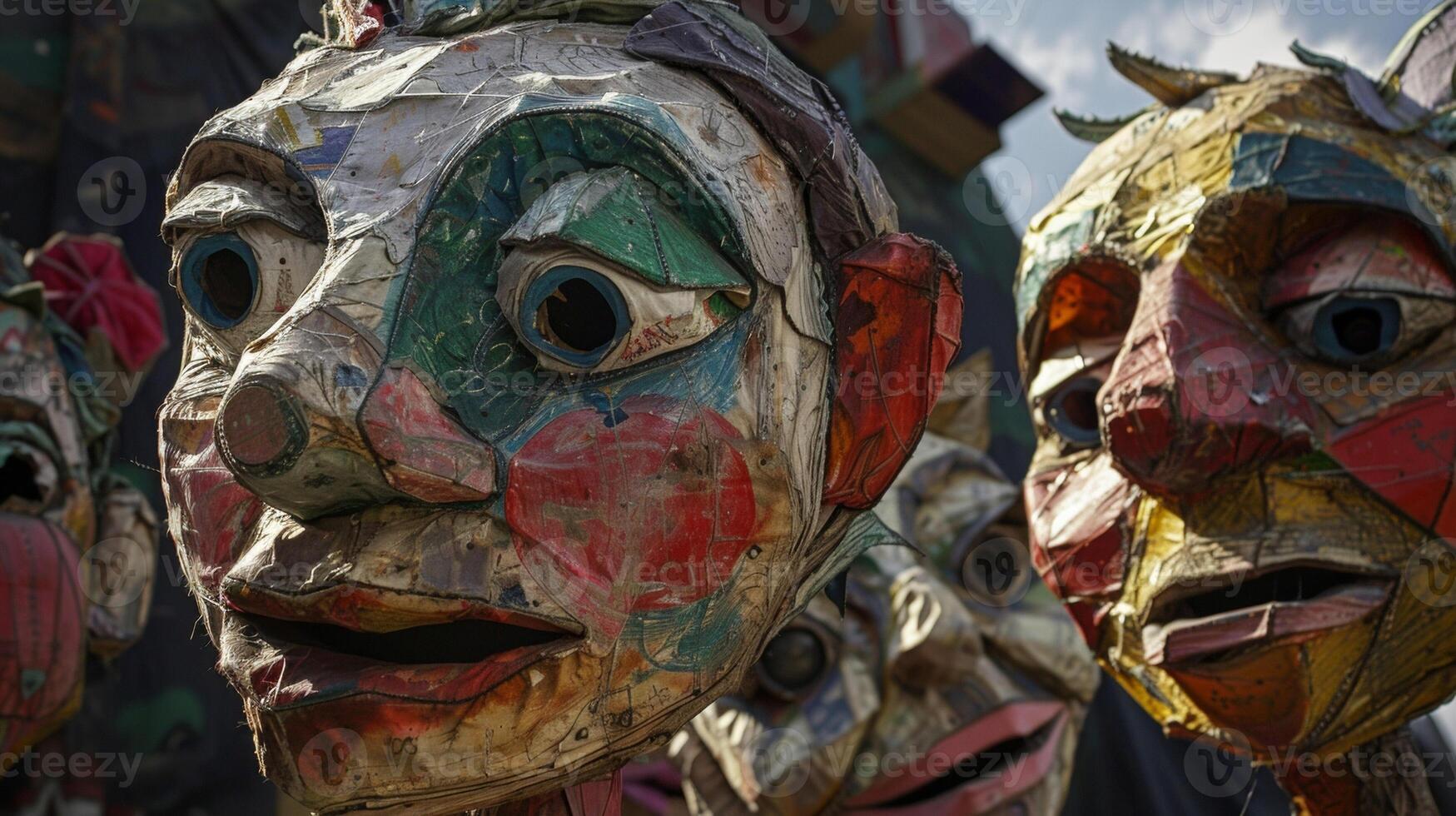 Giant paper mache puppets loom above the crowds their exaggerated features and vibrant colors adding to the carnivals sense of whimsy and imagination photo