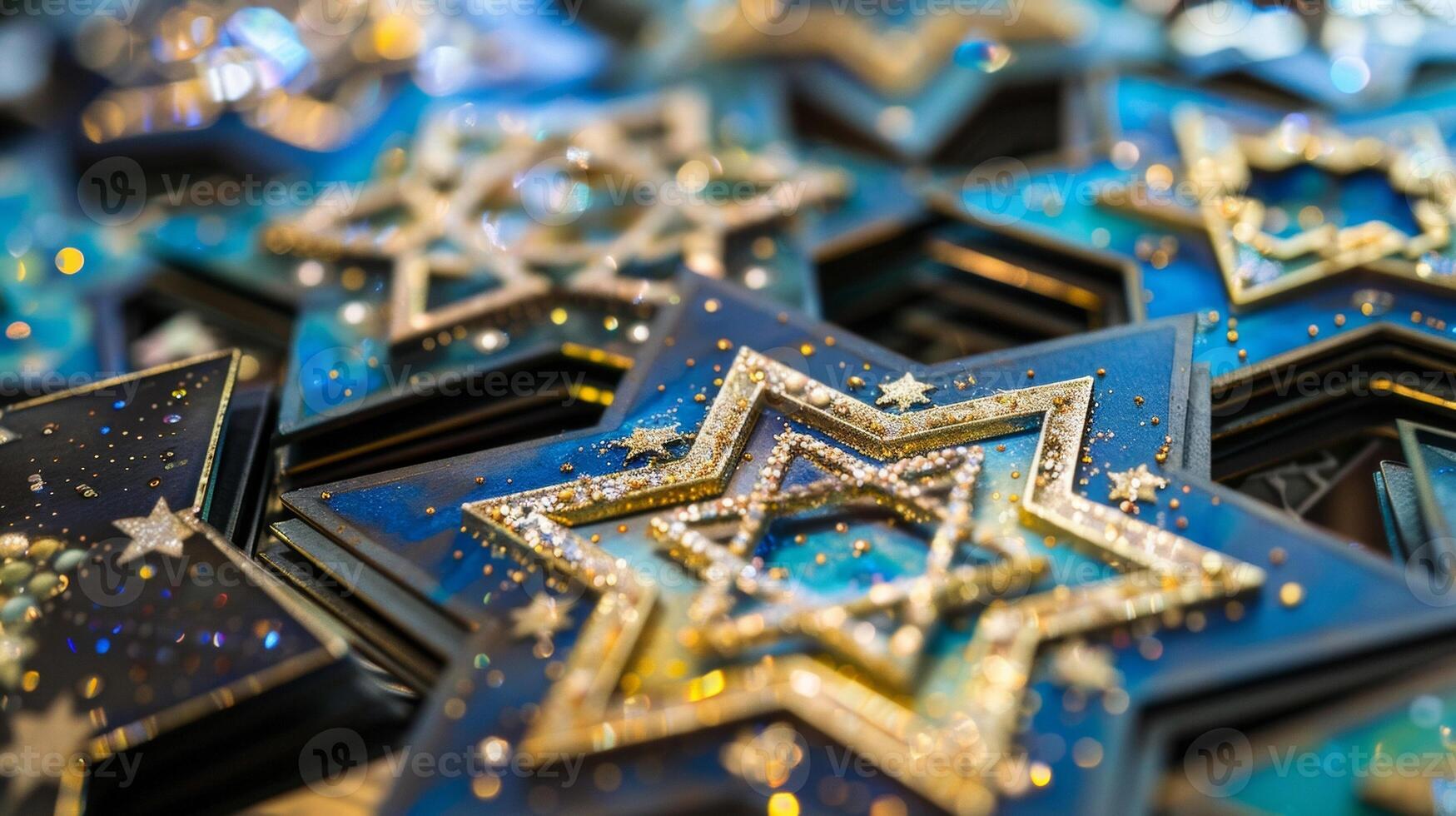 A display of handmade Hanukkah cards intricately designed with the Star of David and other traditional symbols ready to be sent to friends and family to spread holiday cheer photo