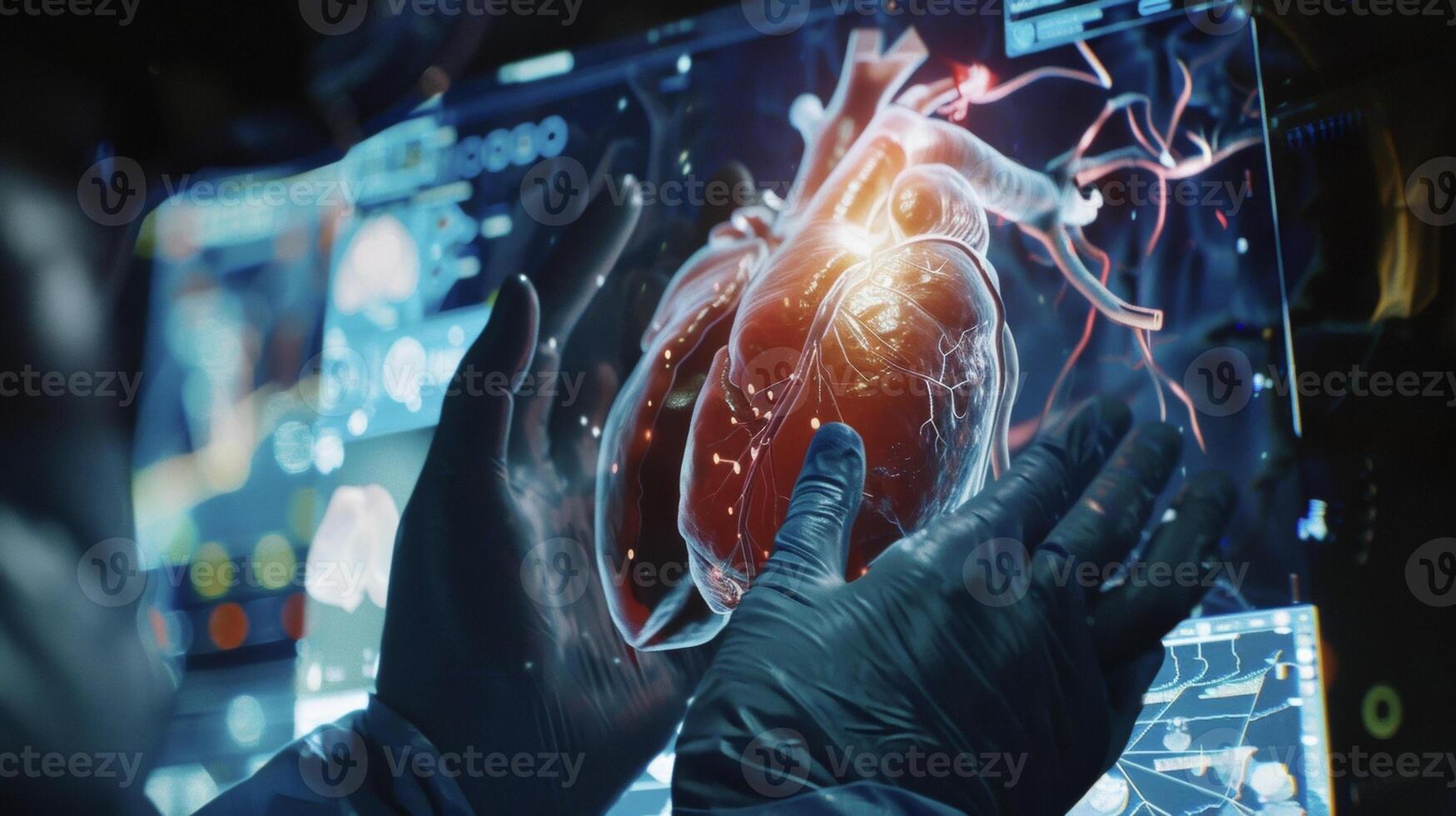 A closeup of a virtual simulation where the surgeon can manipulate the augmented reality image of a patients liver testing different approaches before making an incision photo