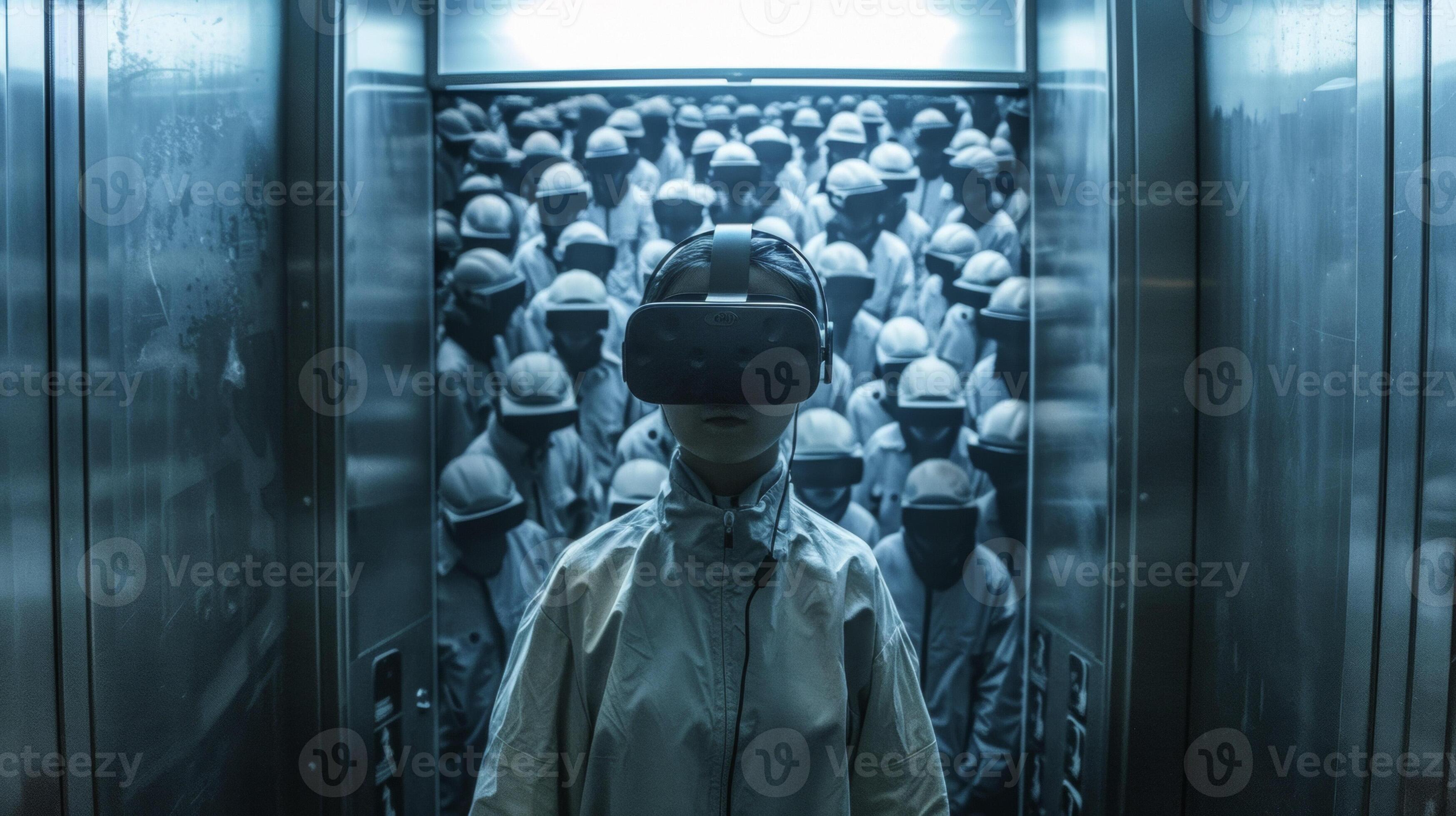 A person wearing a VR headset and experiencing a virtual simulation of