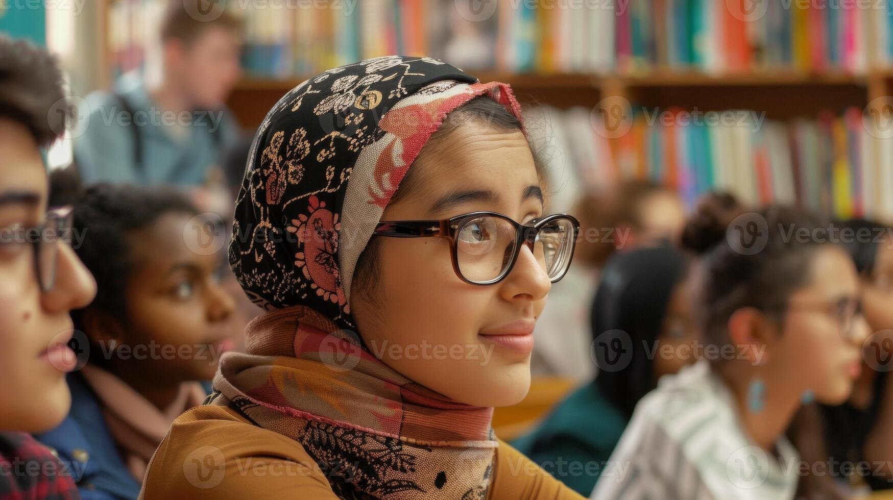 A diverse group of students each with different backgrounds and perspectives engaging in a respectful and openminded dialogue about the books cultural influences photo