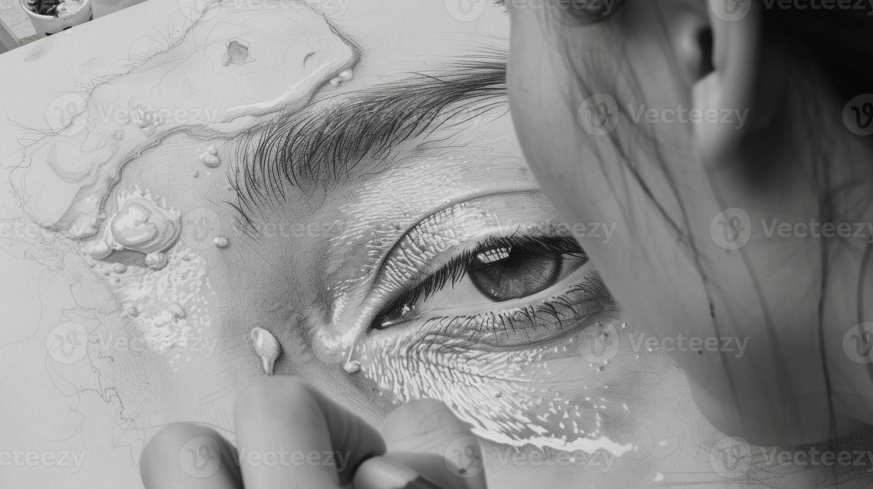 The intricate details of a pencil sketch showcasing the skill and dedication of a young artist photo