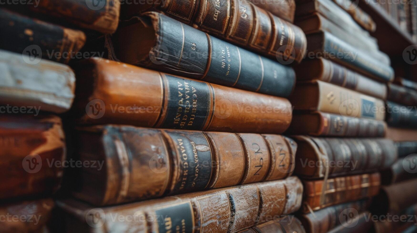 An upclose photo of a stack of dusty leatherbound books of various sizes all bearing the same embossed title of a renowned education text