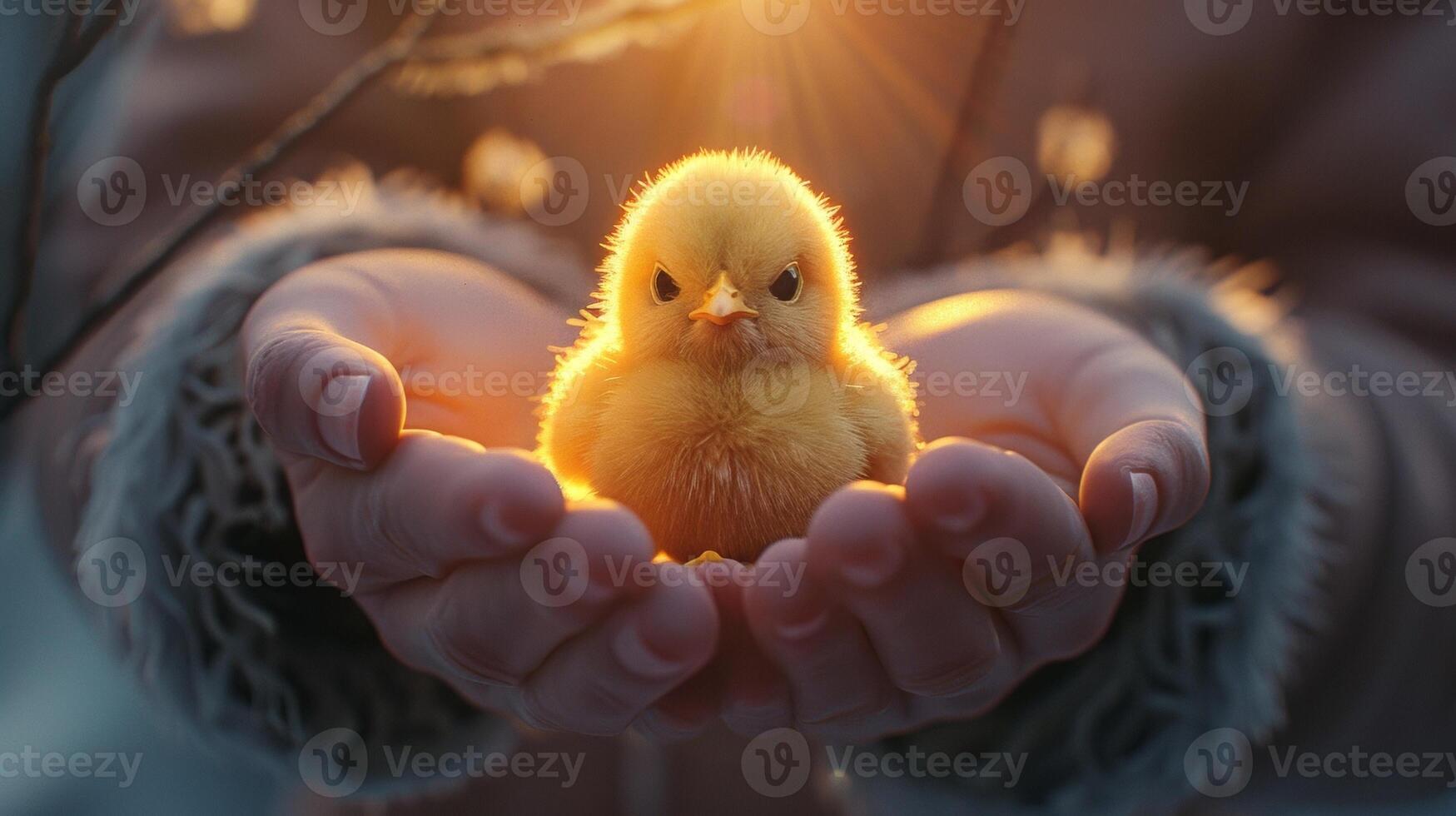 A students face lit up with excitement and wonder as they hold a freshly hatched chick in their hands photo