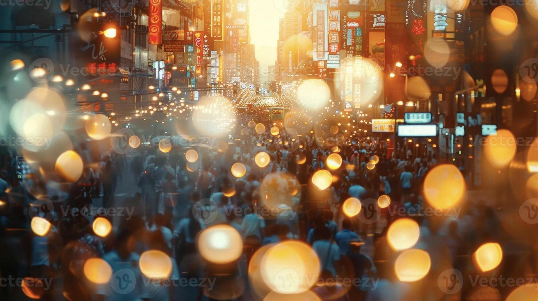 As the sun sets the city transforms into a dazzling display of lights and reflections drawing in crowds of people eager to experience its vibrant nightlife photo