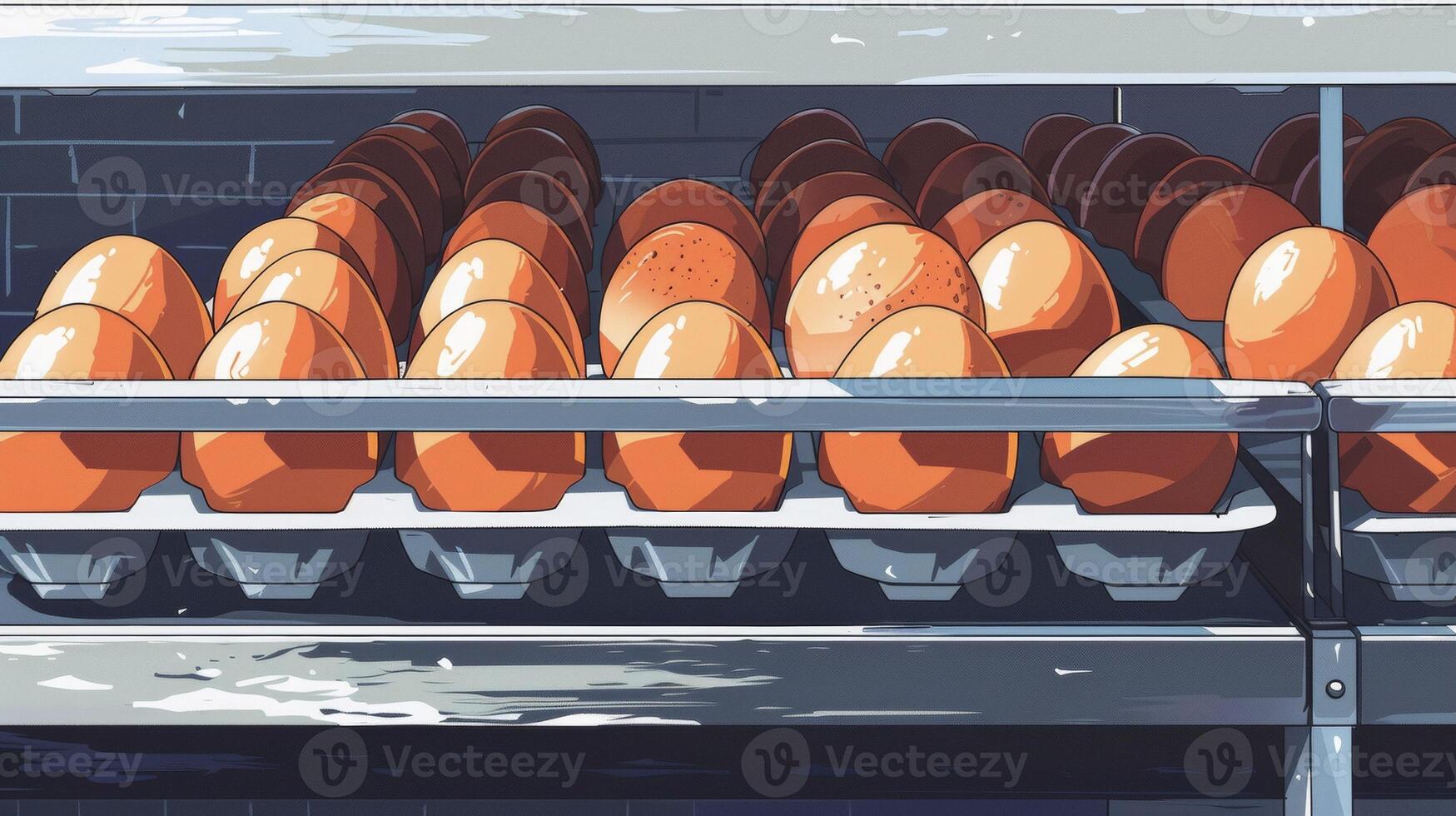 A section of the counter filled with freerange eggs freshly laid by hens raised on a nearby farm photo