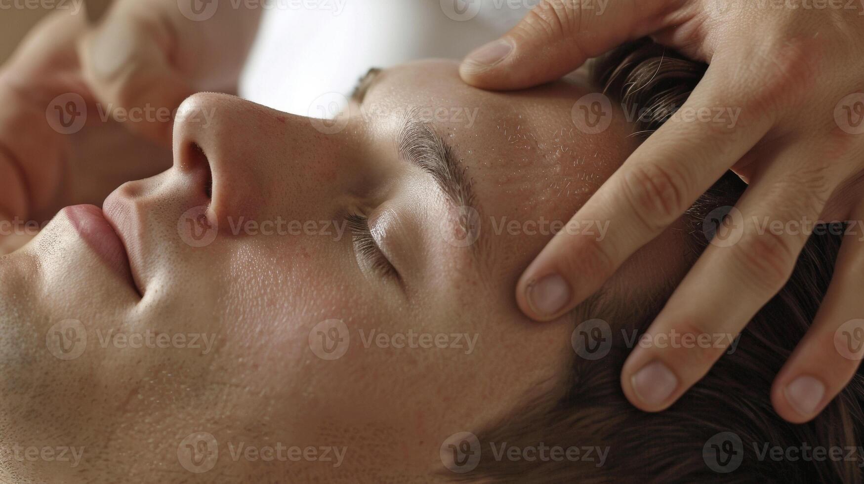A persons hand applying gentle pressure to the reflex point on the ear that is believed to stimulate the digestive system and aid in digestion photo