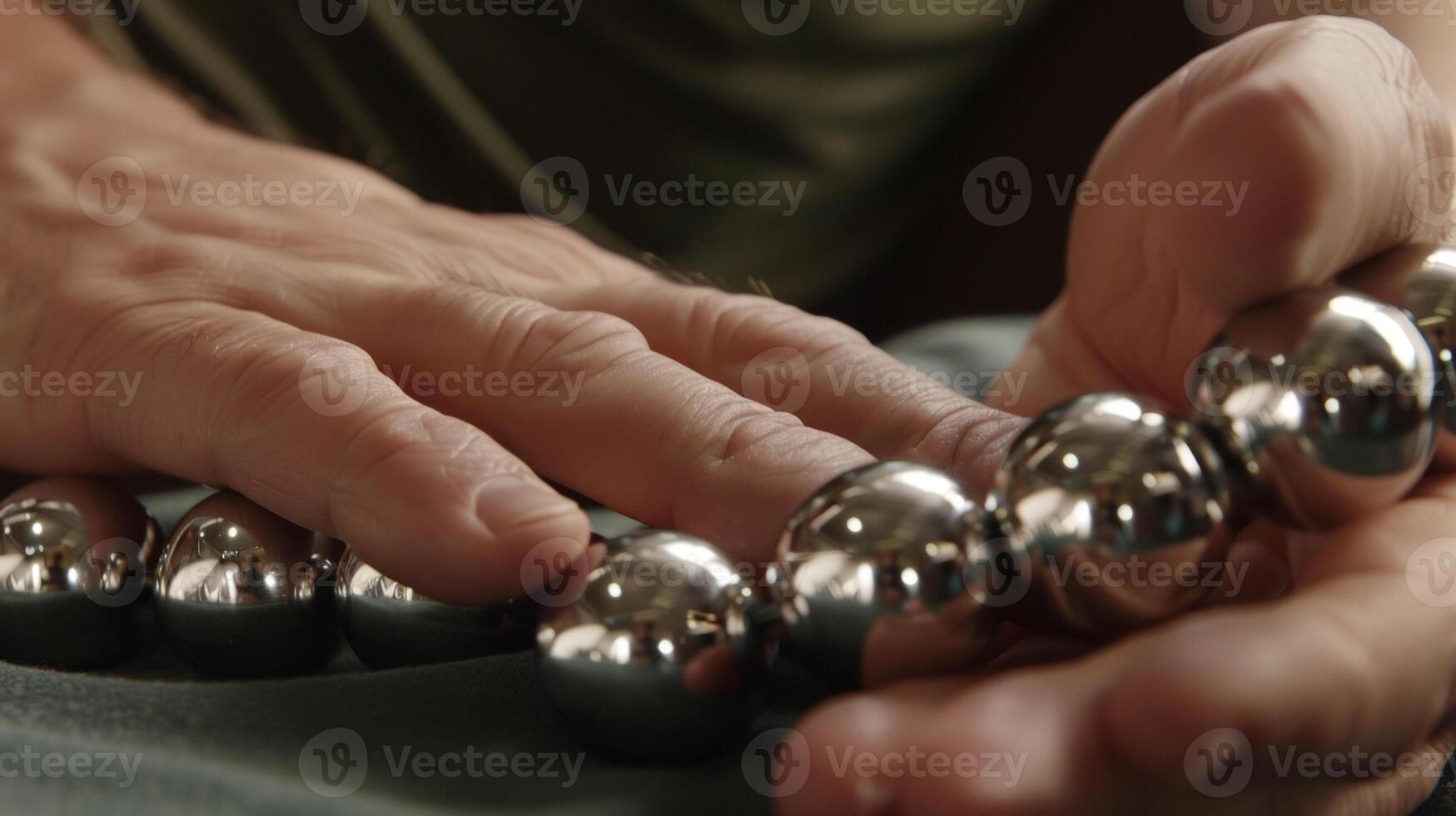 A series of silver balls being rolled along a patients meridian points in a technique called acupressure release to ease tension and promote relaxation photo