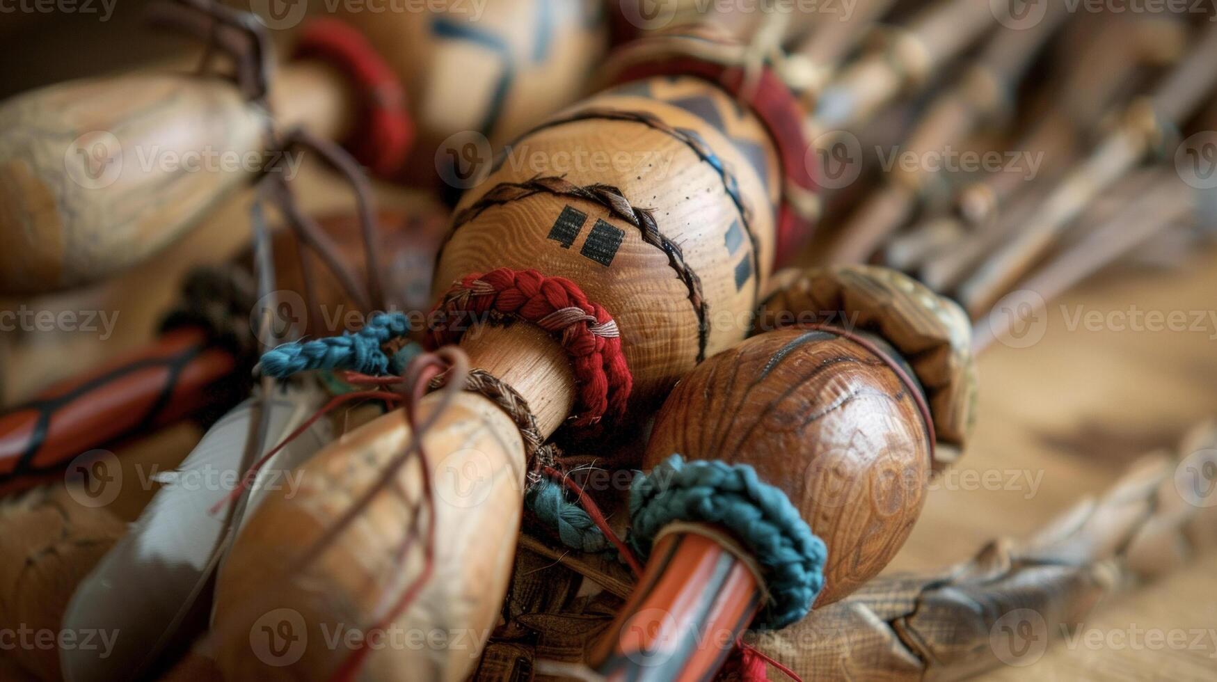 A detailed shot of a handcrafted rattles rattle used in many Native American healing ceremonies for its powerful symbolism of protection and strength photo