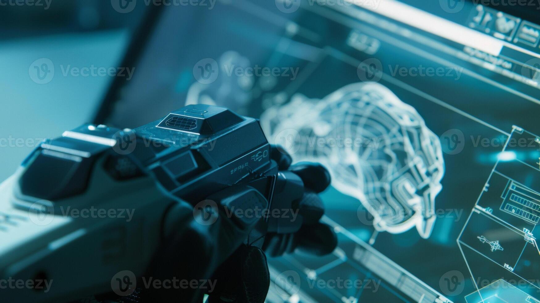 Closeup of a handheld 3D scanner being used to capture reallife objects and convert them into digital models for 3D printing. The precise scanning capabilities and abilit photo