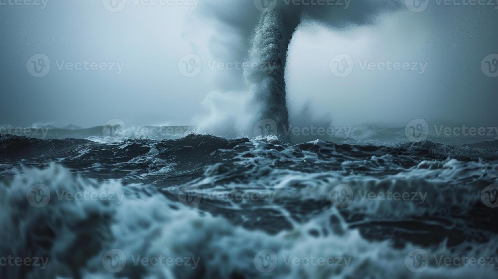 In the midst of a stormy sea a massive water spout towers above the waves a force to be reckoned with photo